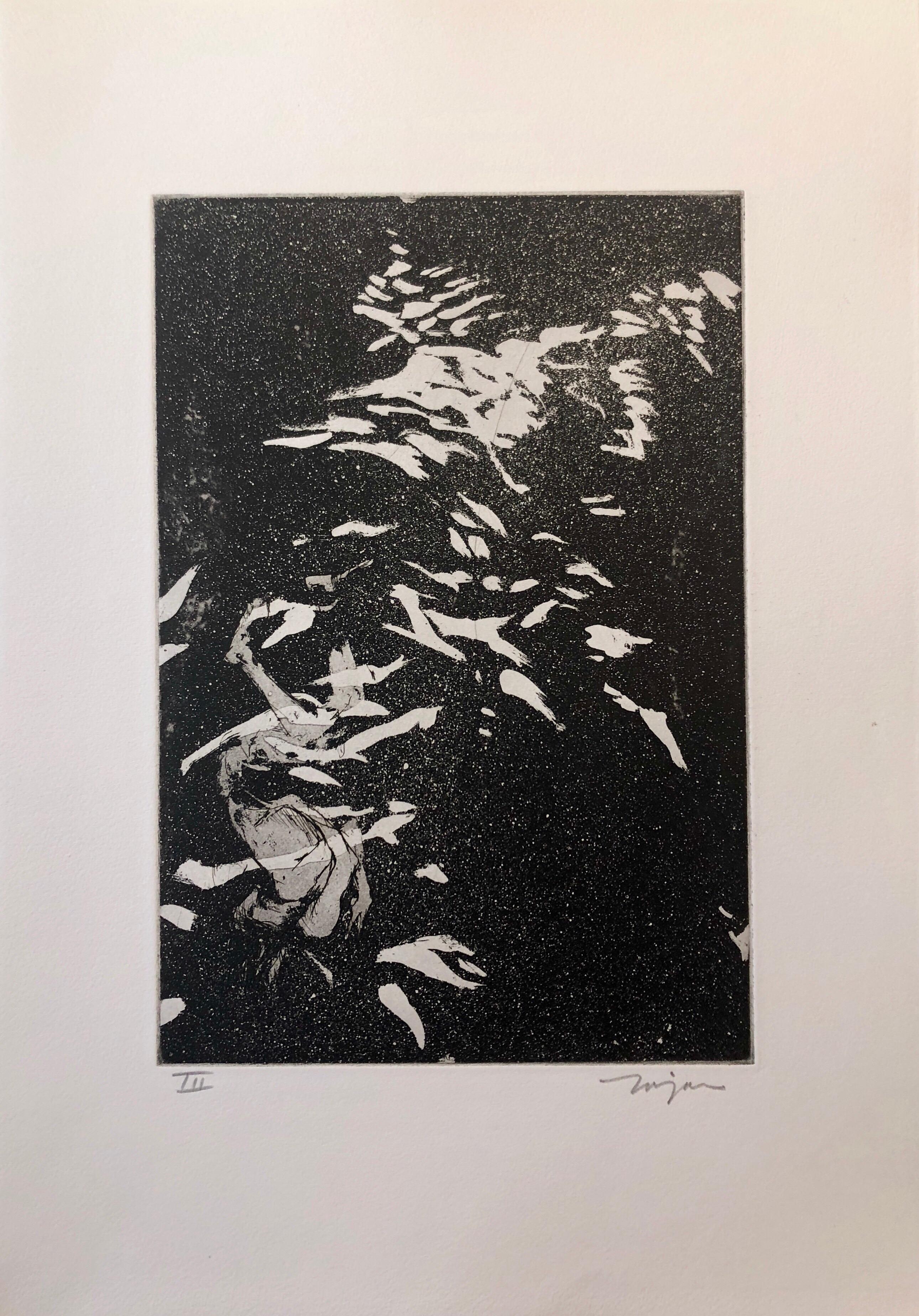 Aguafuerte figurativo surrealista Artista escultor modernista californiano - Figurative Print Negro de Jack Zajac