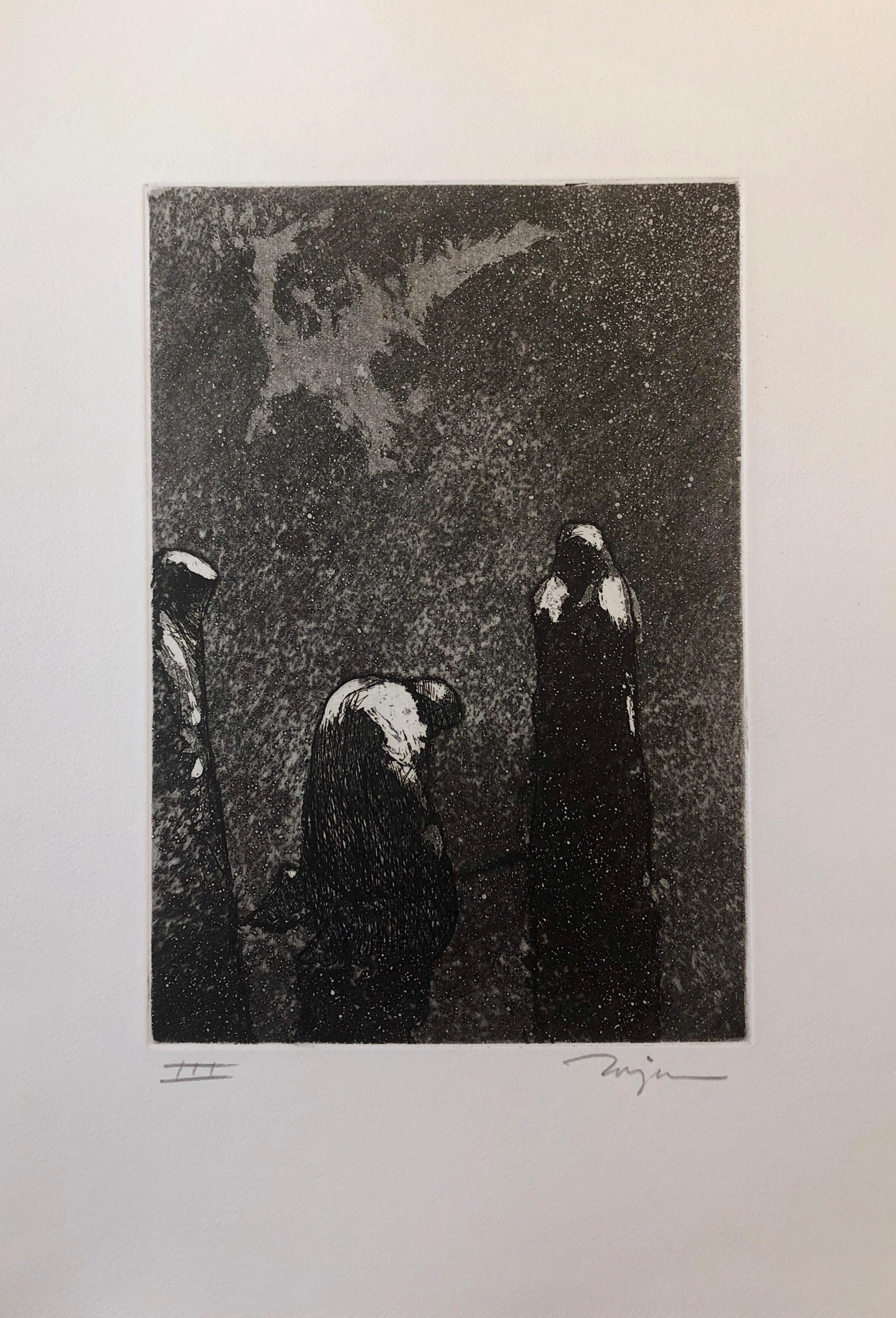 Jack Zajac, American, born 1929
1964 Etching and aquatint hand printed on Fabriano paper, pencil signed and editioned. 
Edition Roman Numeral III
Image: 12 9/16 x 8 5/8 in. (31.9 x 21.9 cm)
Sheet: 20 x 14 in. (50.8 x 35.6 cm)
PRINTER, Il Torcoliere,