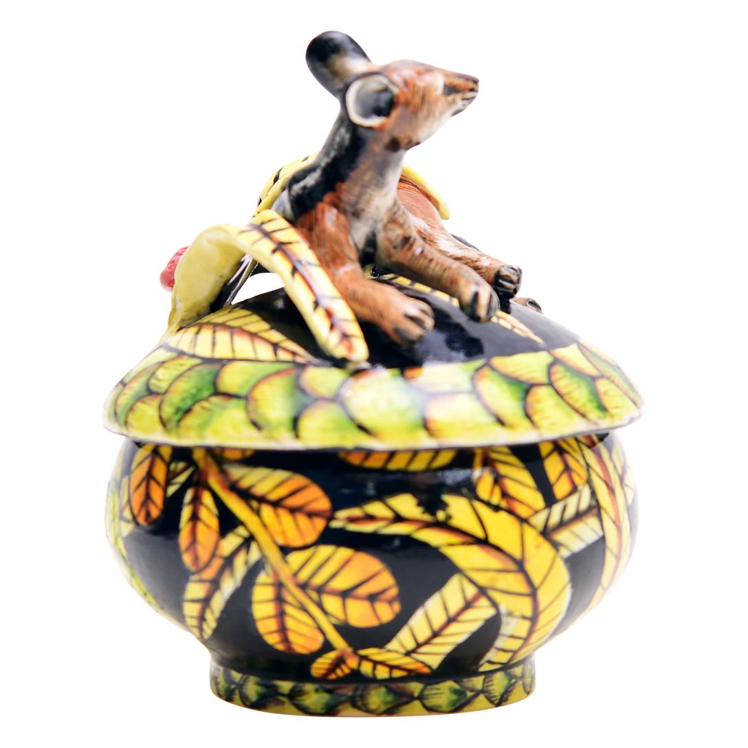 African Hand-made Ceramic Jackal Novelty Box, made in South Africa For Sale