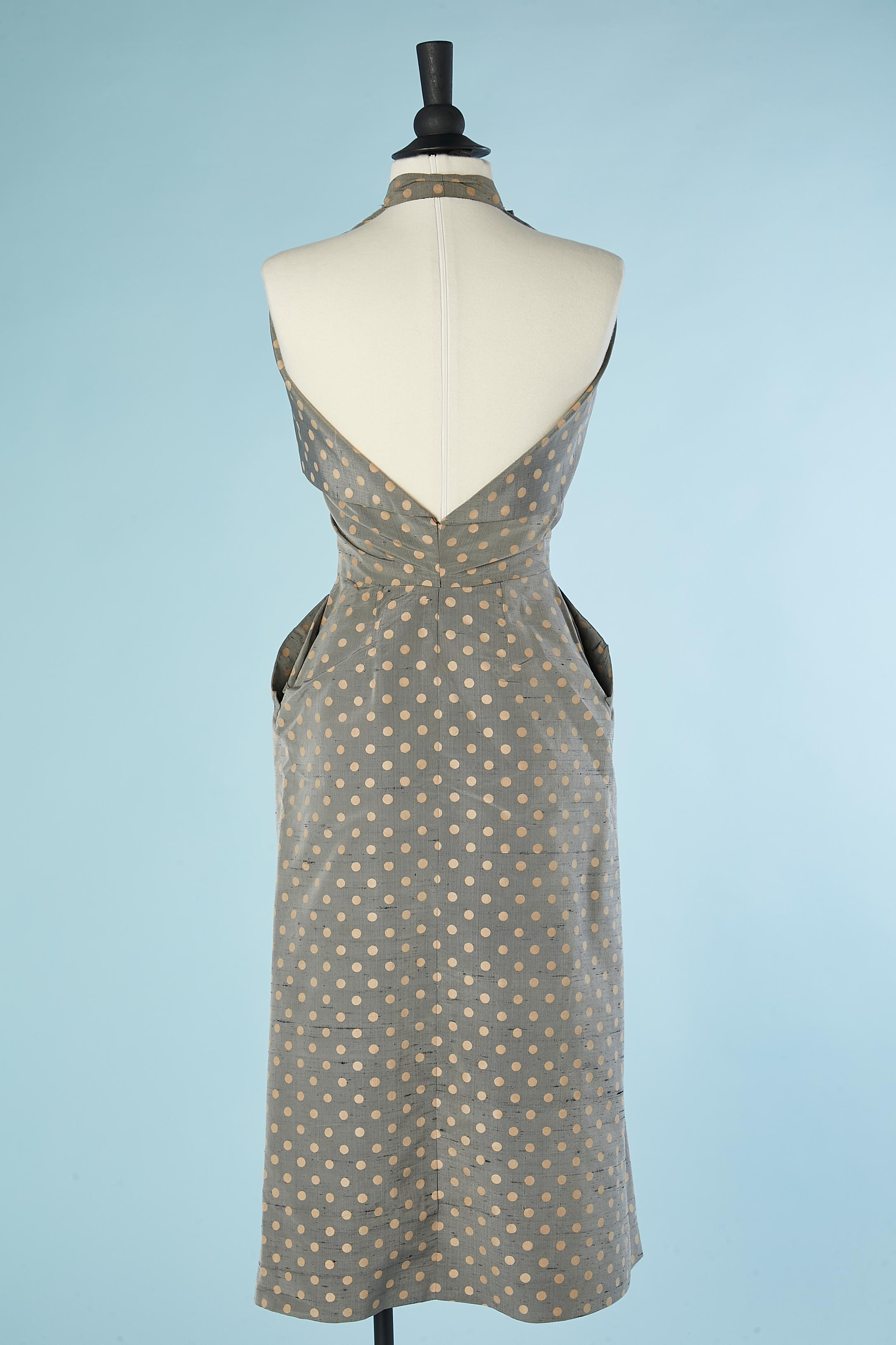 Jacket and backless dress in polka dots shantung Lucile Manguin 1952's  For Sale 5
