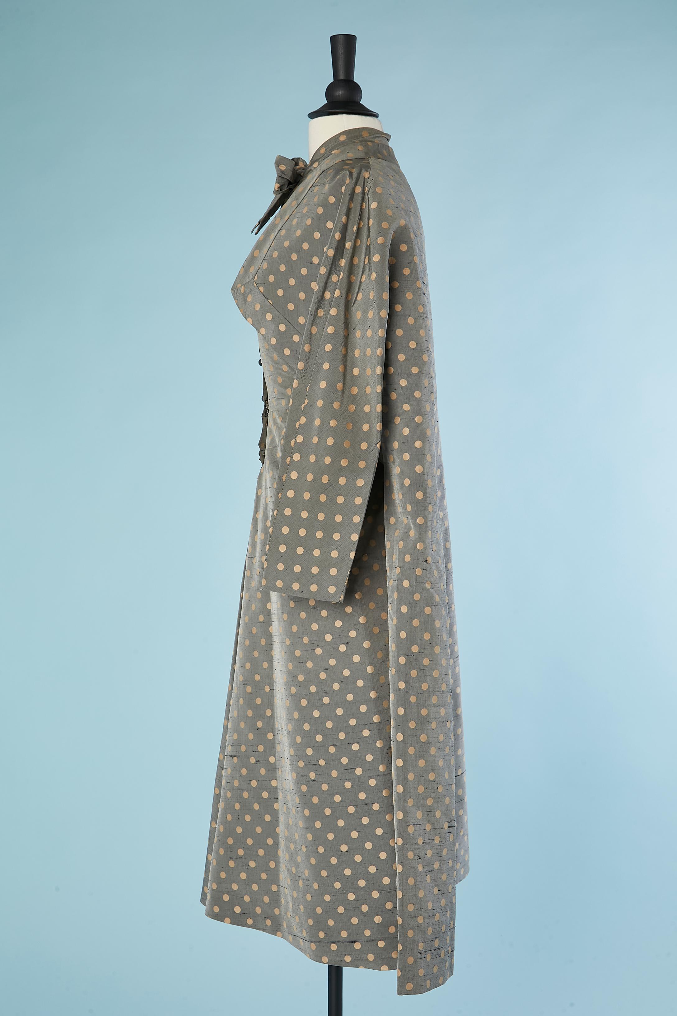 Gray Jacket and backless dress in polka dots shantung Lucile Manguin 1952's  For Sale