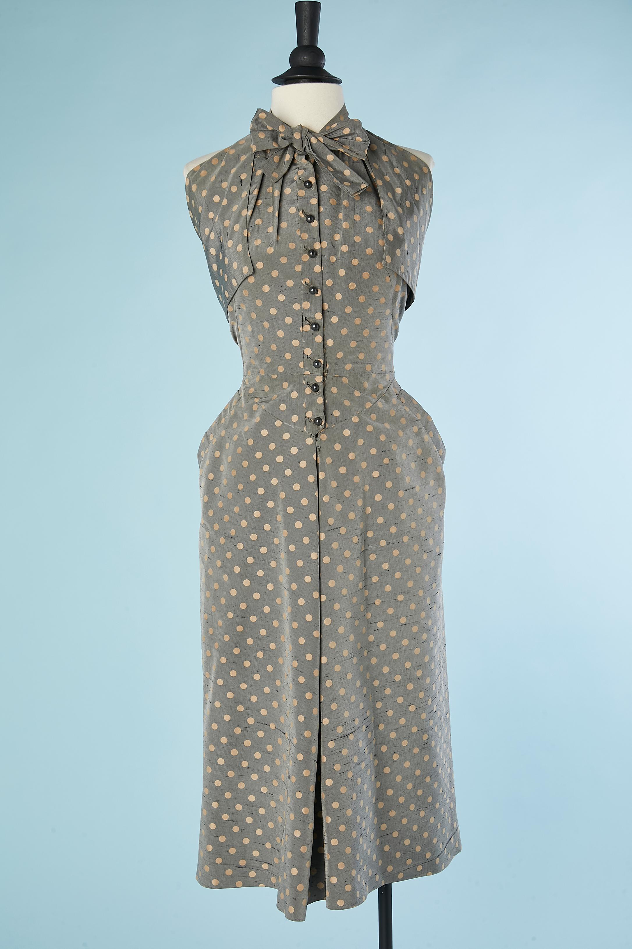 Women's Jacket and backless dress in polka dots shantung Lucile Manguin 1952's  For Sale