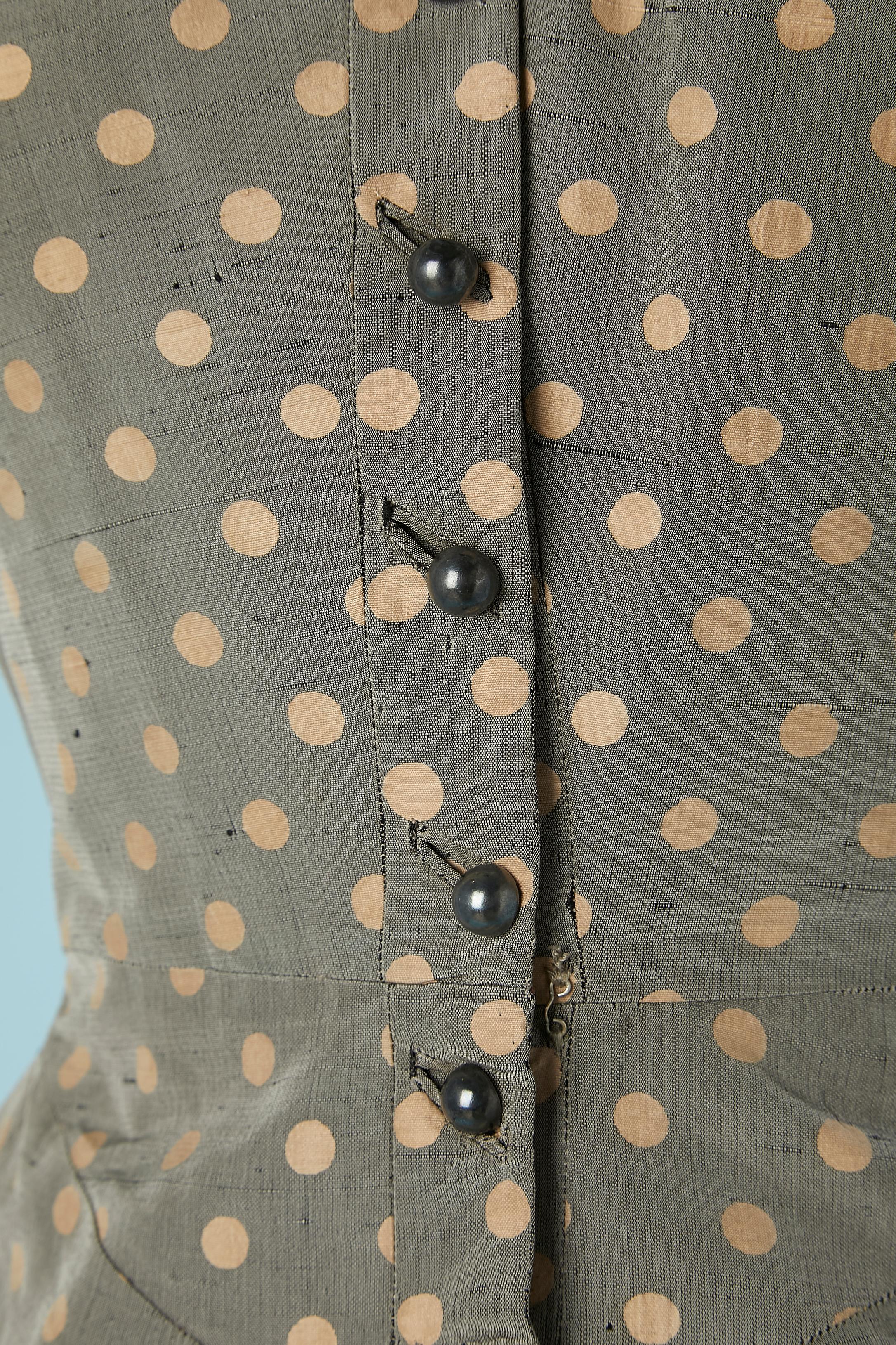 Jacket and backless dress in polka dots shantung Lucile Manguin 1952's  For Sale 1