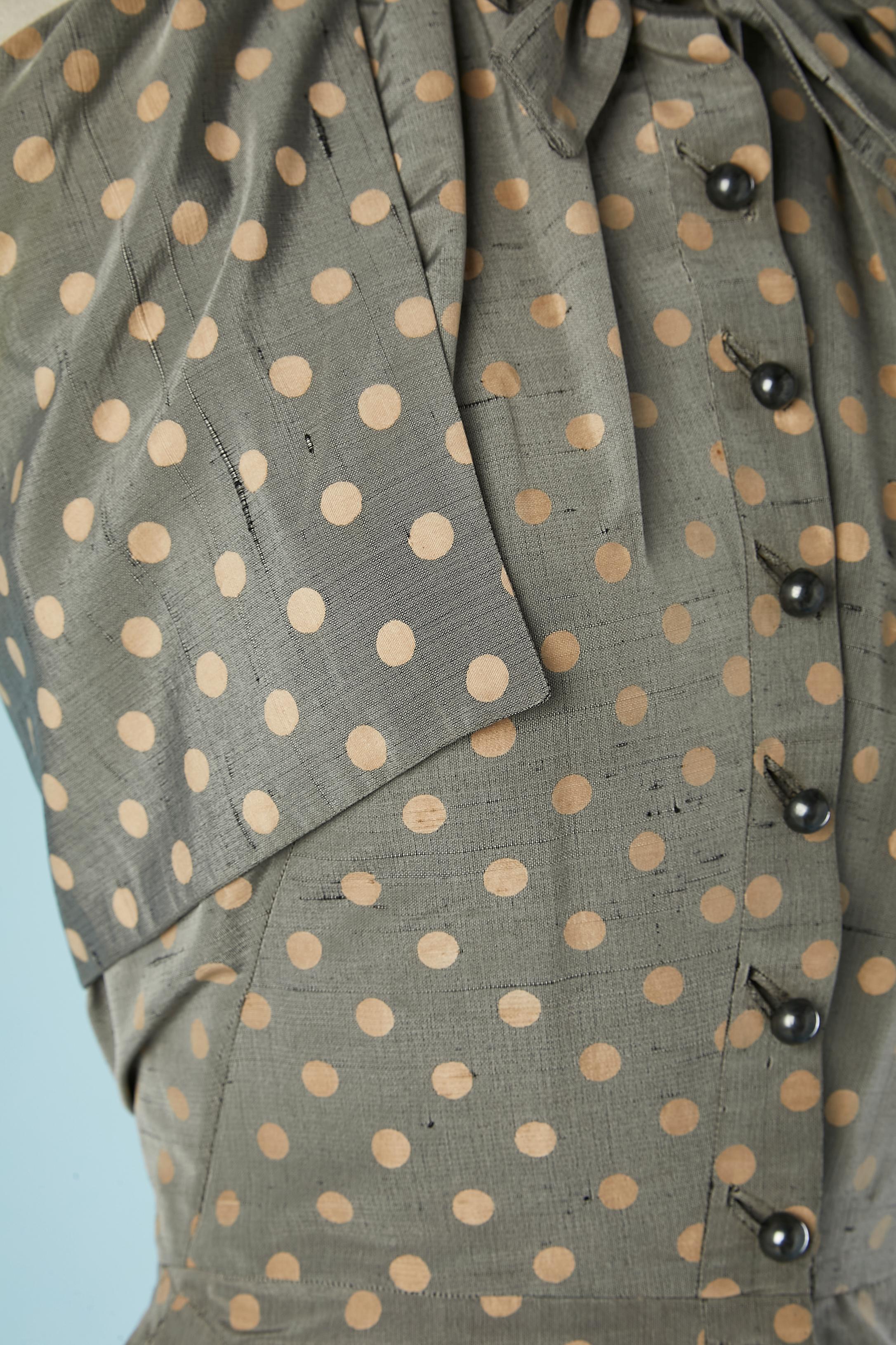 Jacket and backless dress in polka dots shantung Lucile Manguin 1952's  For Sale 2