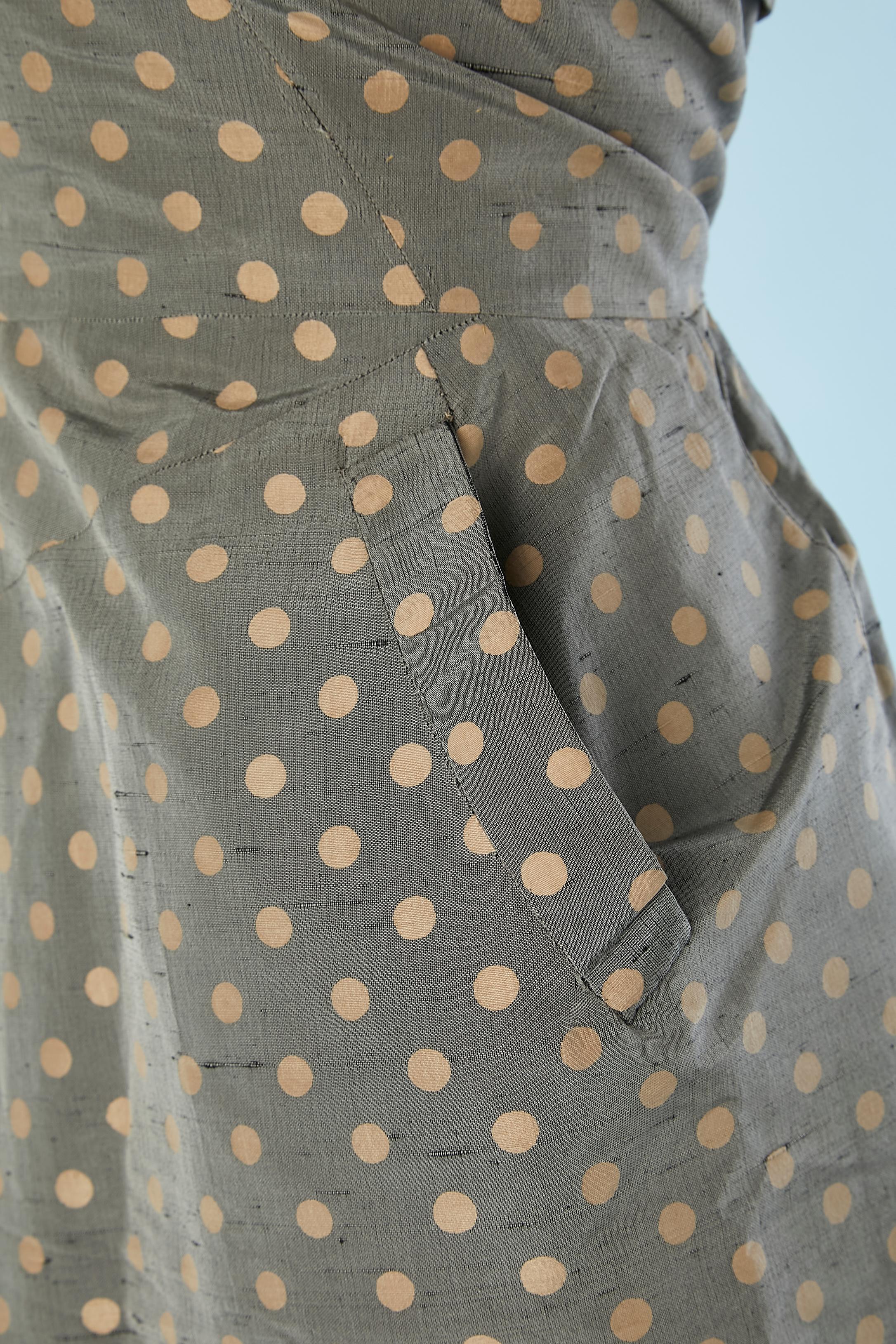 Jacket and backless dress in polka dots shantung Lucile Manguin 1952's  For Sale 3