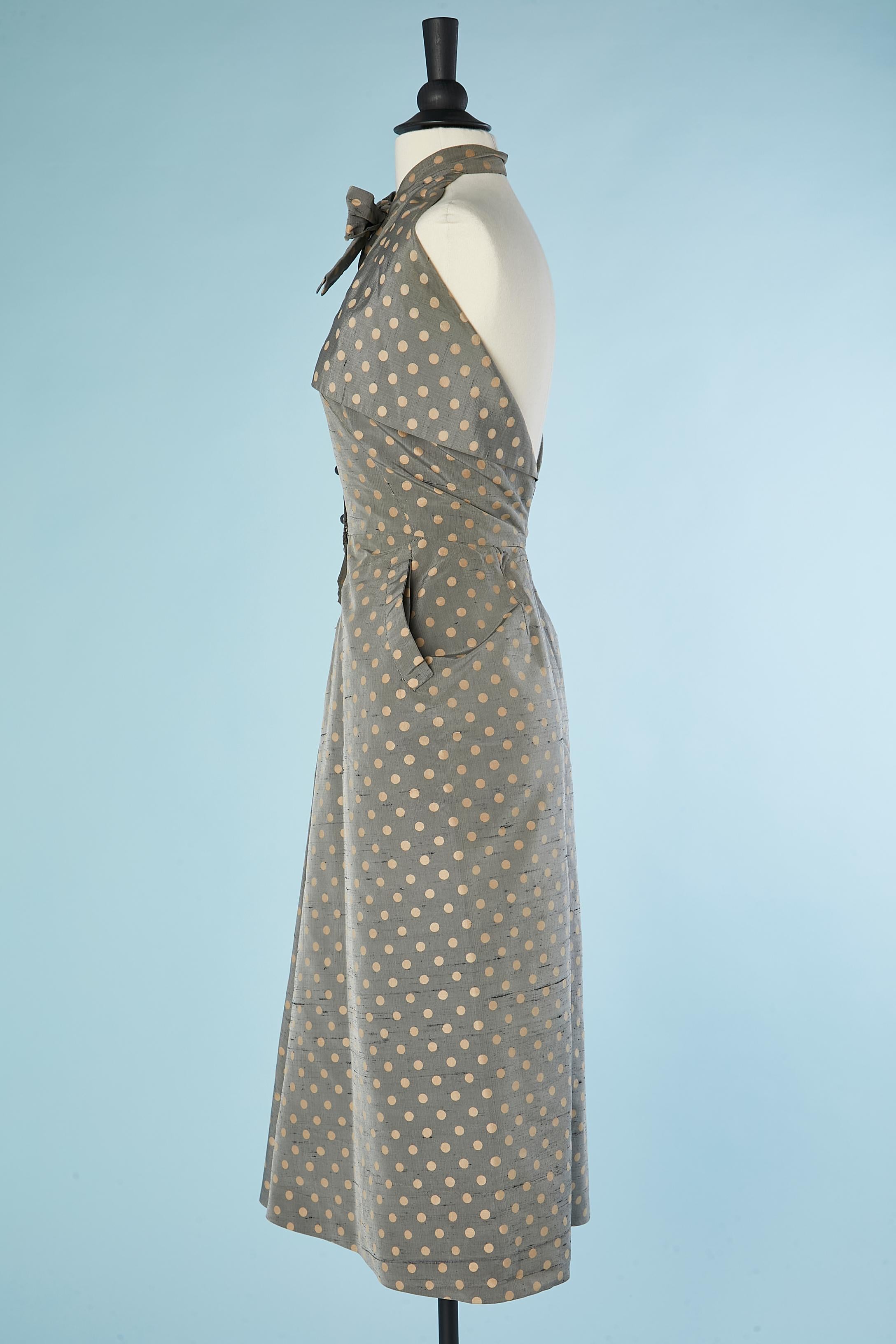 Jacket and backless dress in polka dots shantung Lucile Manguin 1952's  For Sale 4