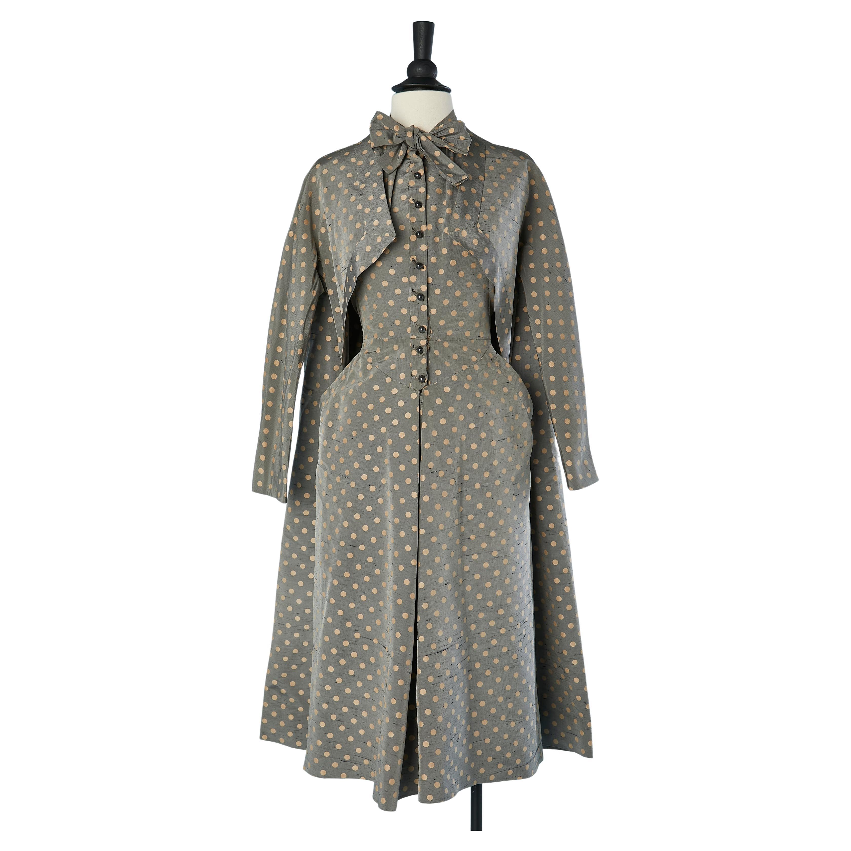 Jacket and backless dress in polka dots shantung Lucile Manguin 1952's  For Sale