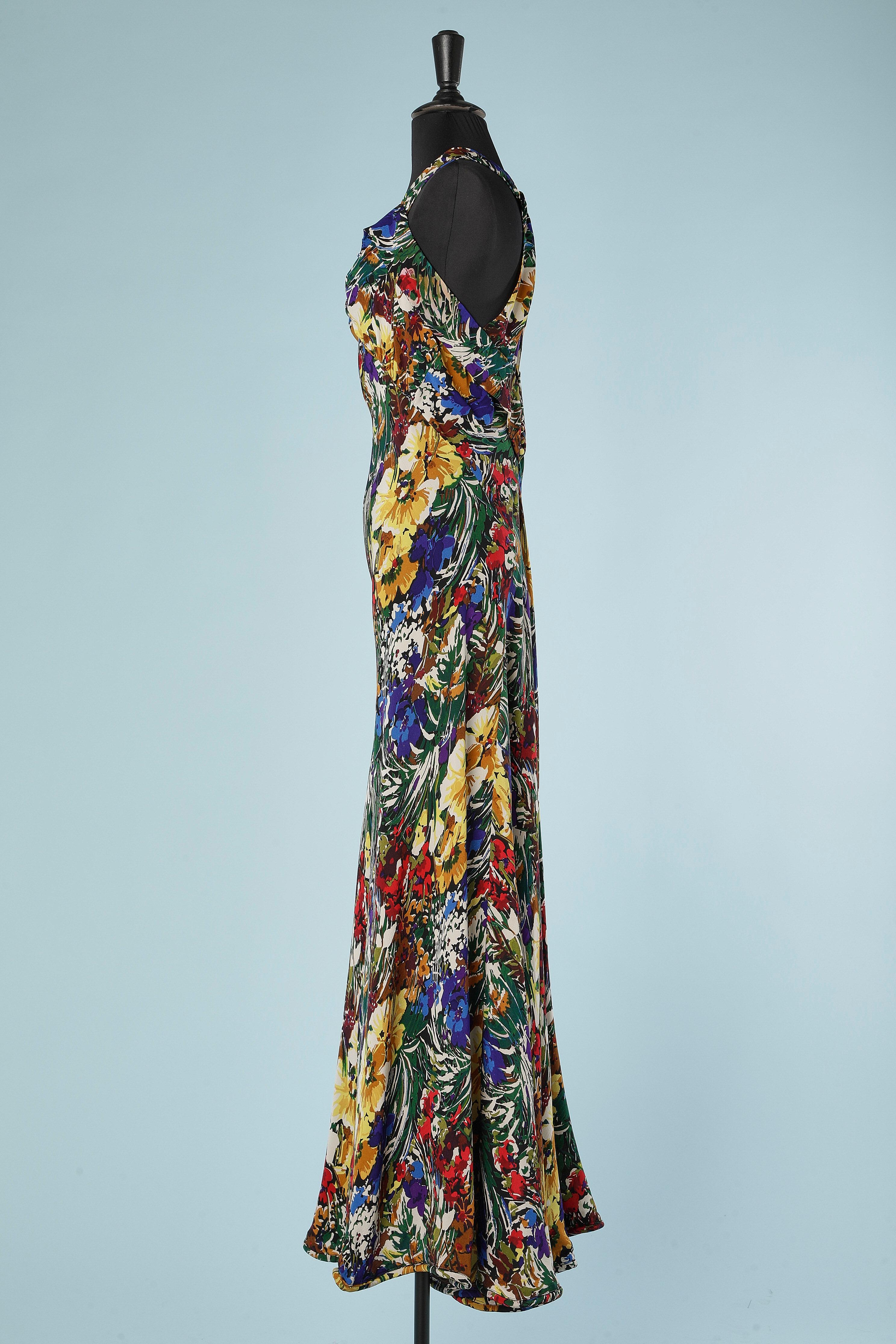 Jacke und Abendkleid aus mit Blumen bedrucktem Crêpe CIRCA 1930er Jahre  im Angebot 5
