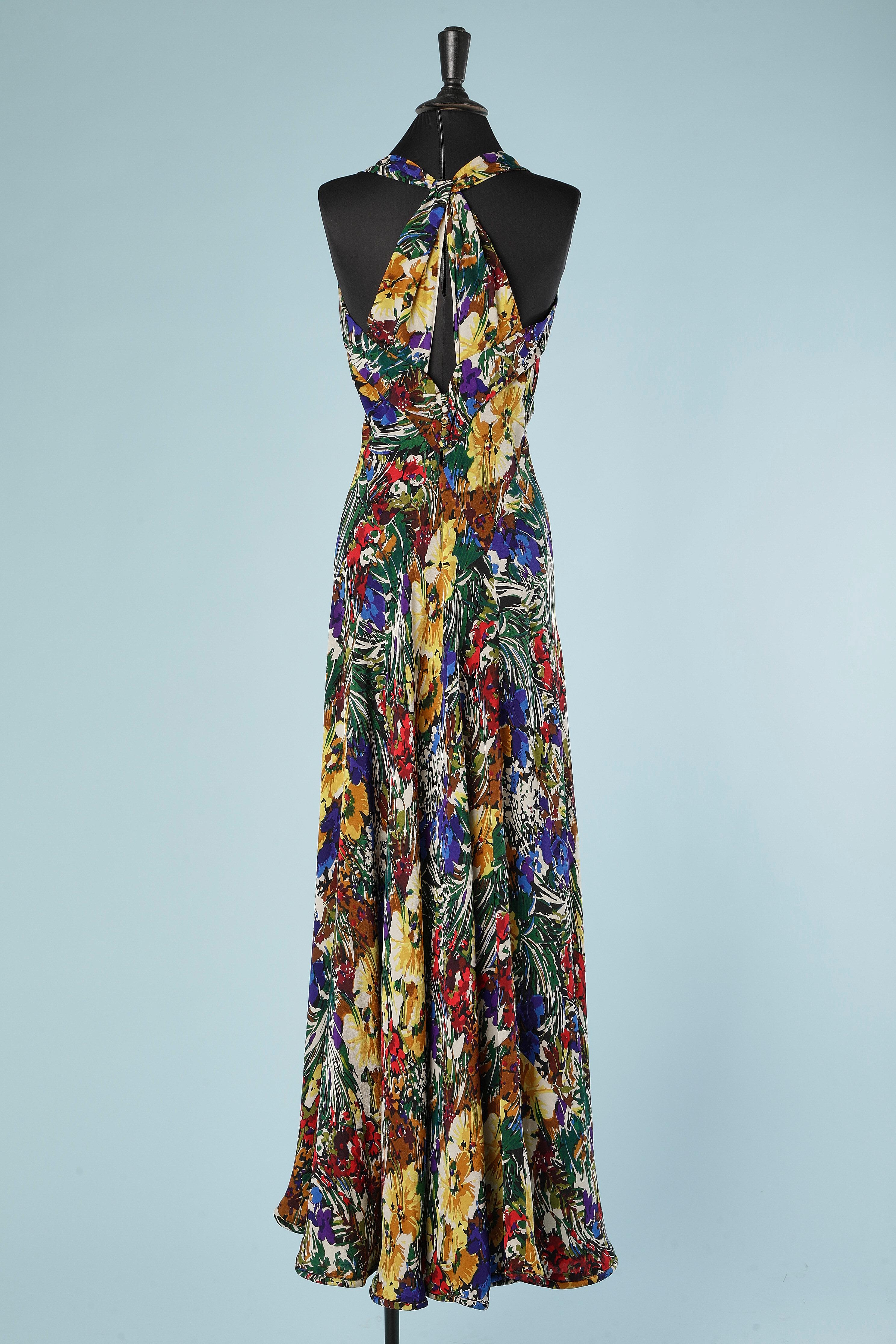 Jacke und Abendkleid aus mit Blumen bedrucktem Crêpe CIRCA 1930er Jahre  im Angebot 6