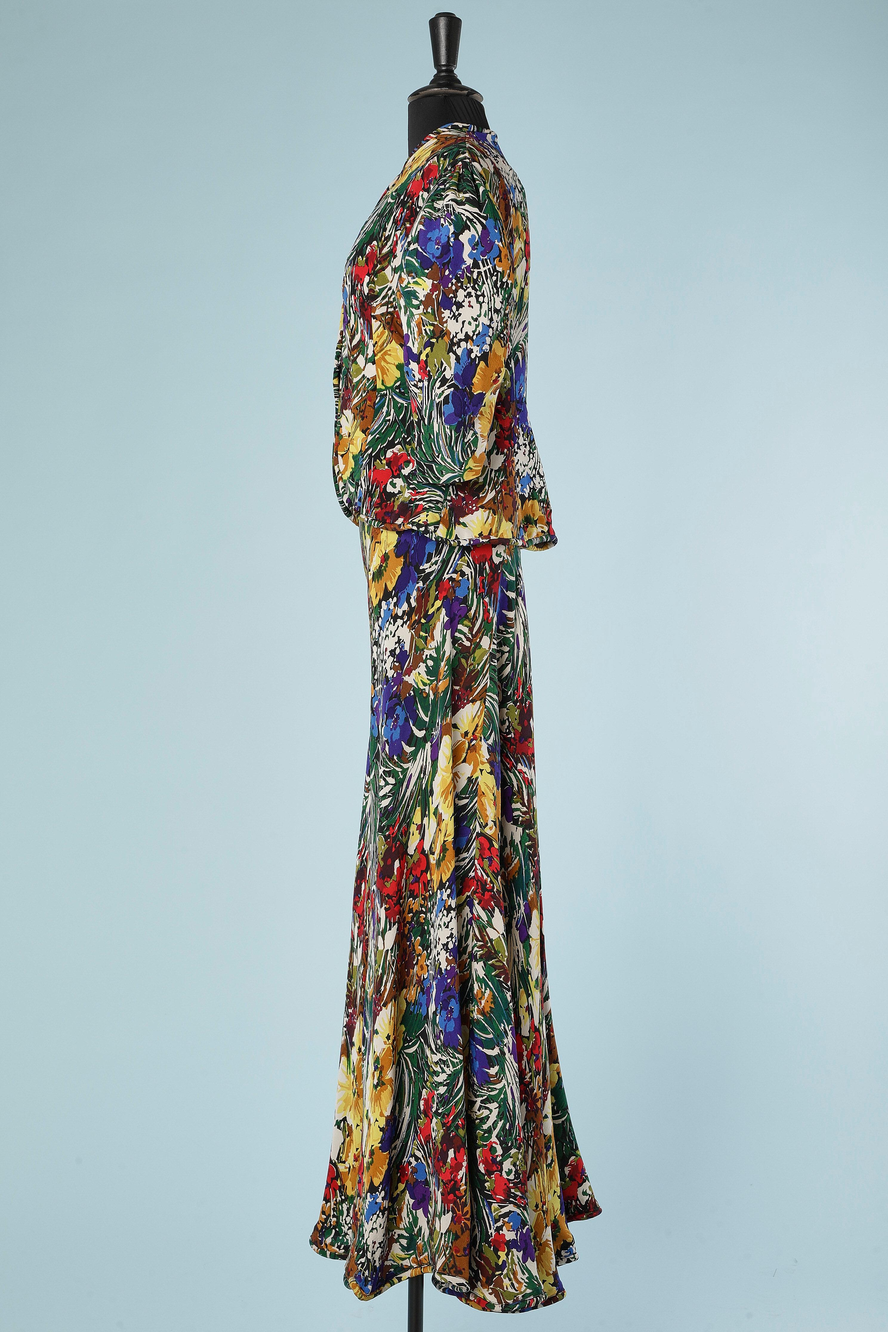 Women's Jacket and evening dress in flowers printed crêpe Circa 1930's  For Sale