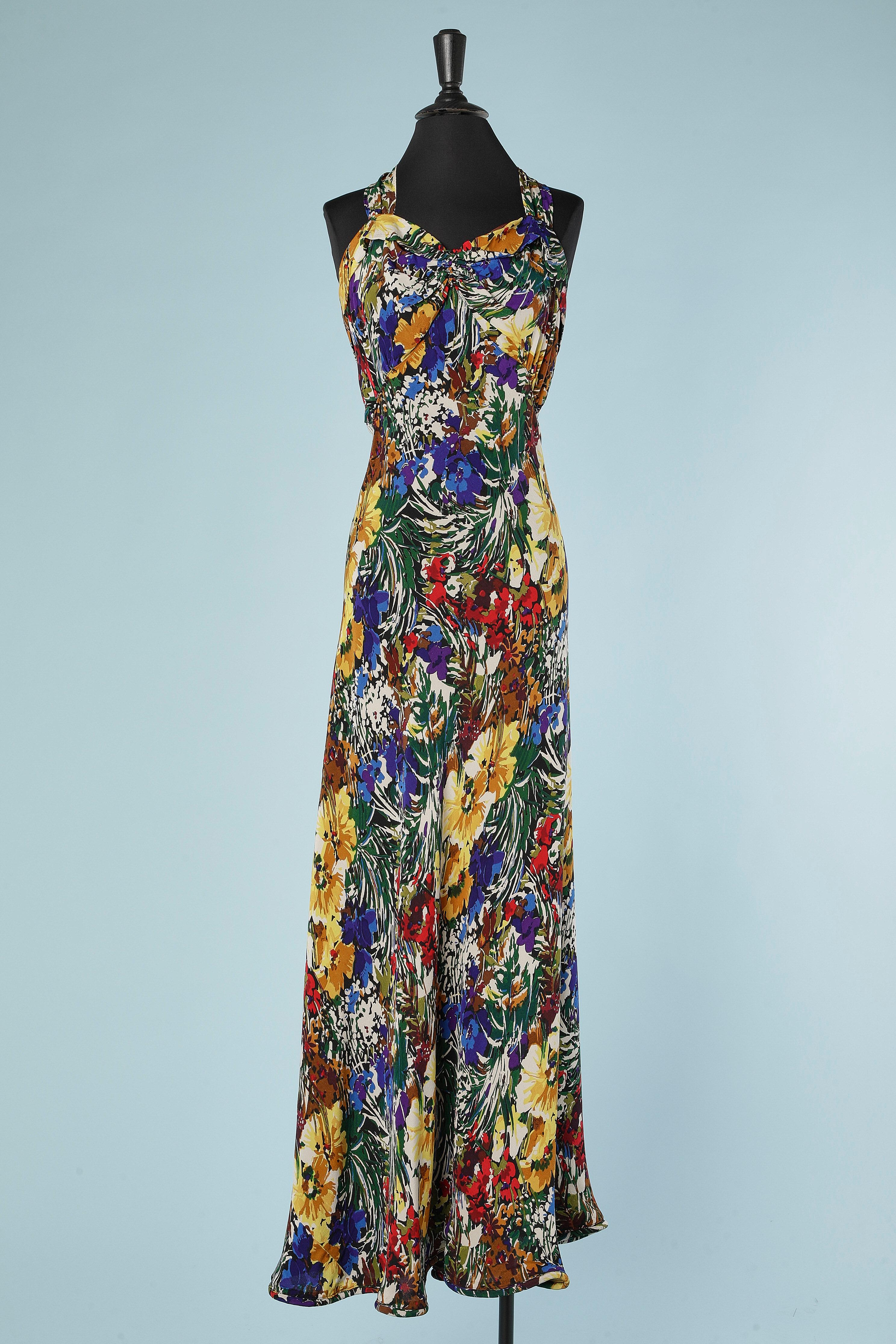 Jacke und Abendkleid aus mit Blumen bedrucktem Crêpe CIRCA 1930er Jahre  im Angebot 2