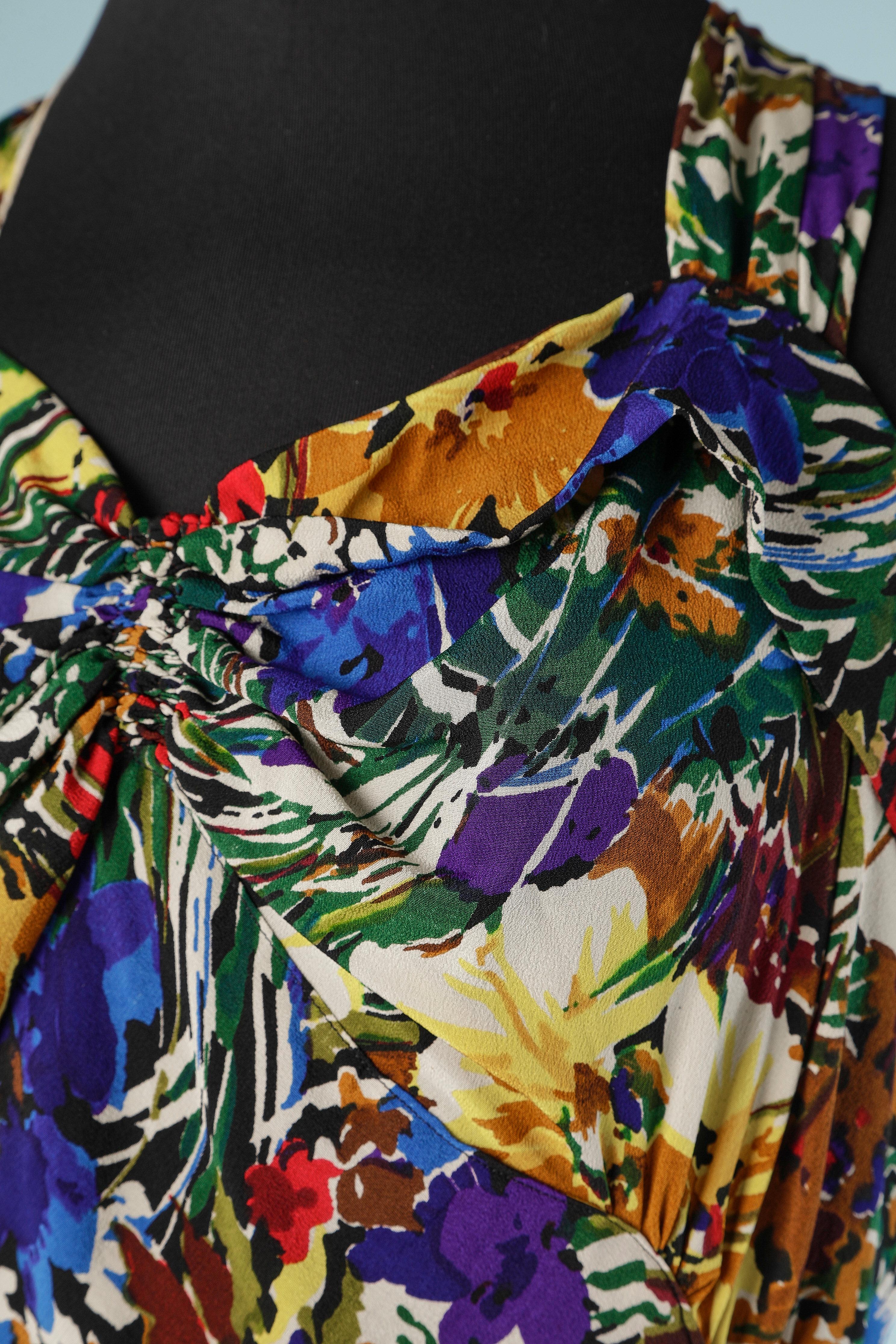 Veste et robe du soir en crêpe imprimé fleurs Circa 1930 en vente 4