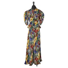 Vintage Jacket and evening dress in flowers printed crêpe Circa 1930's 