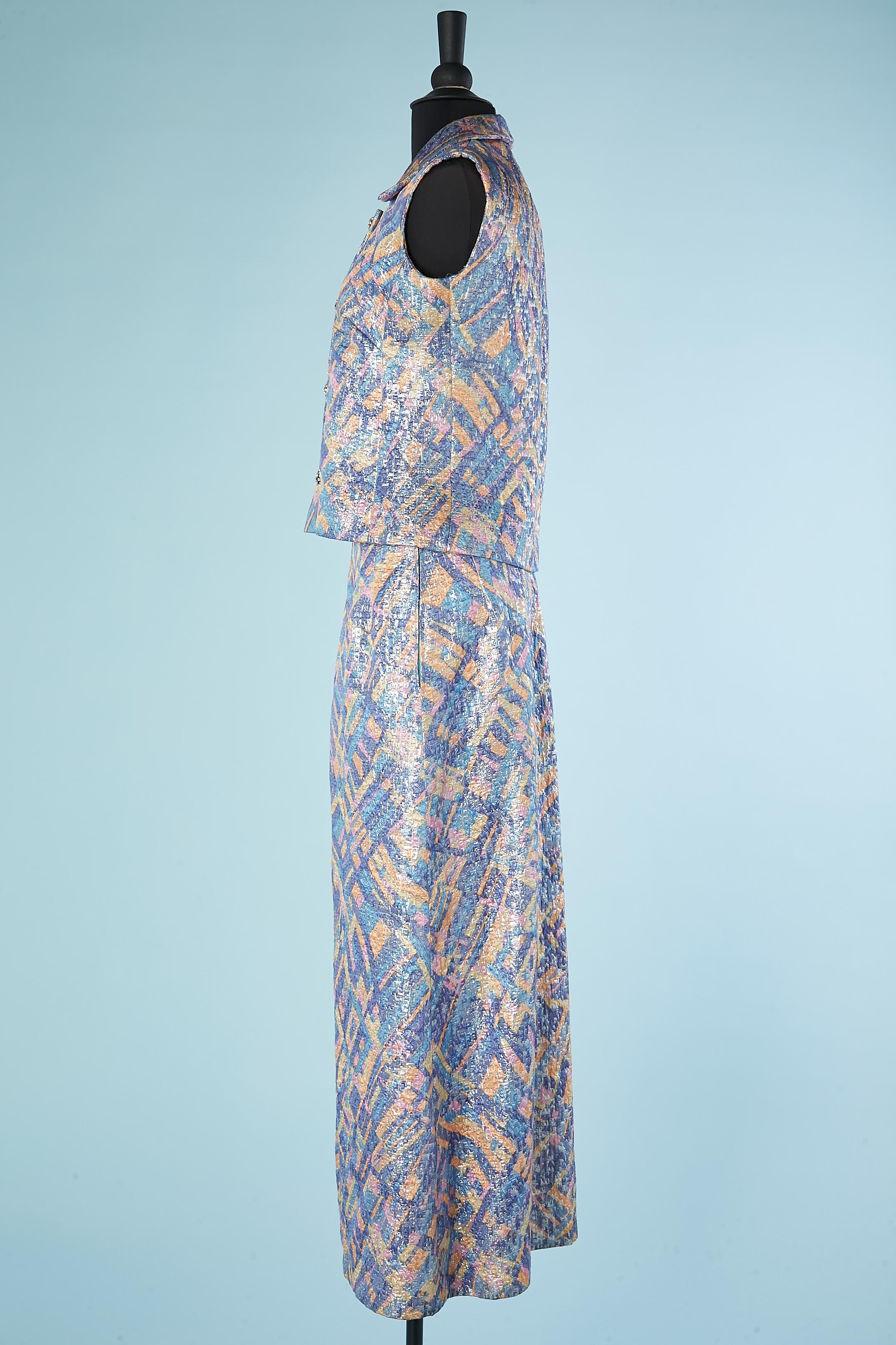 Conjunto de chaqueta y falda larga en brocado de lúrex SHOCKING en Excelente estado para la venta en Saint-Ouen-Sur-Seine, FR