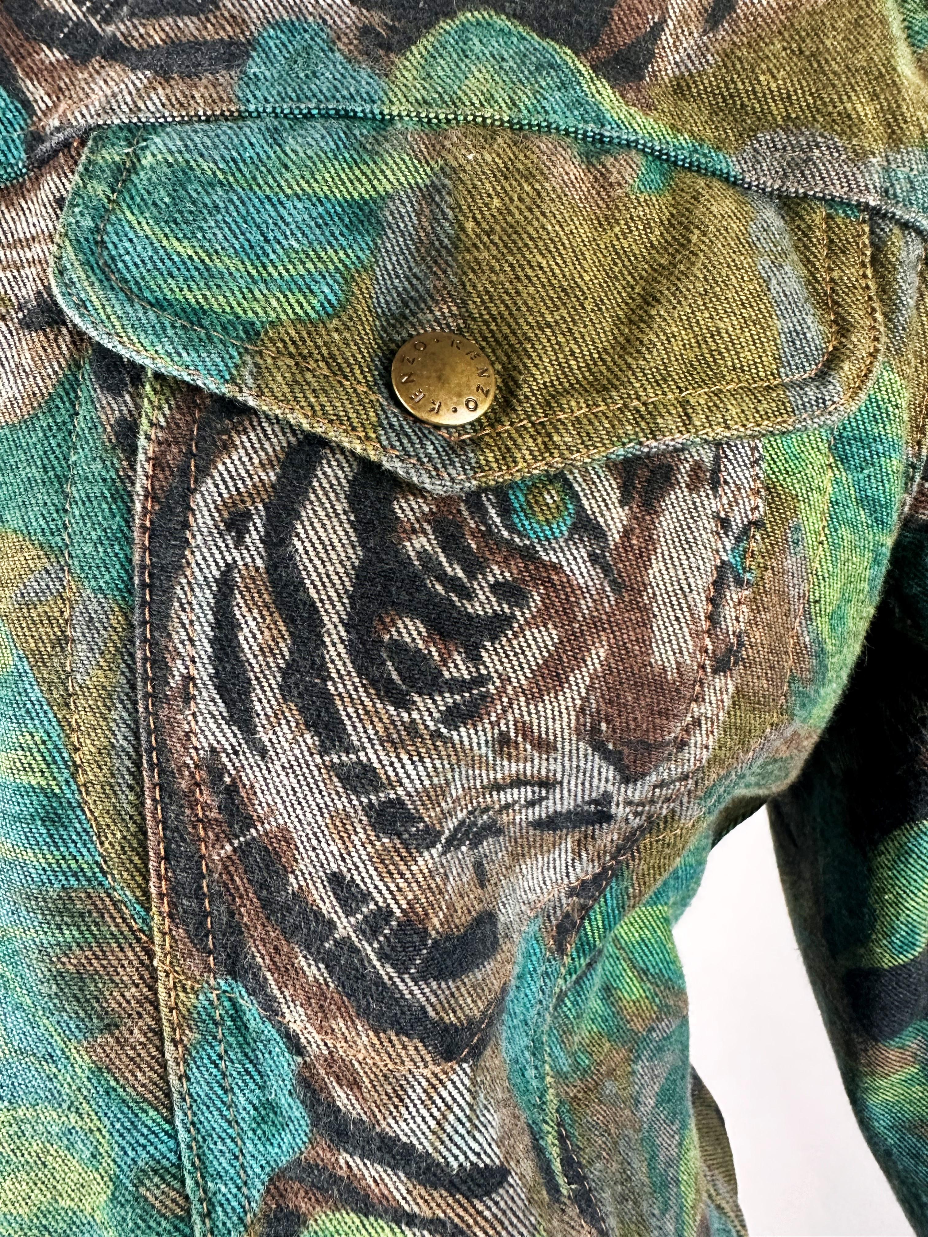 Jacket and Skirt by Kenzo Takada, Jungle & Tiger Print on Denim - French C. 1990 For Sale 1