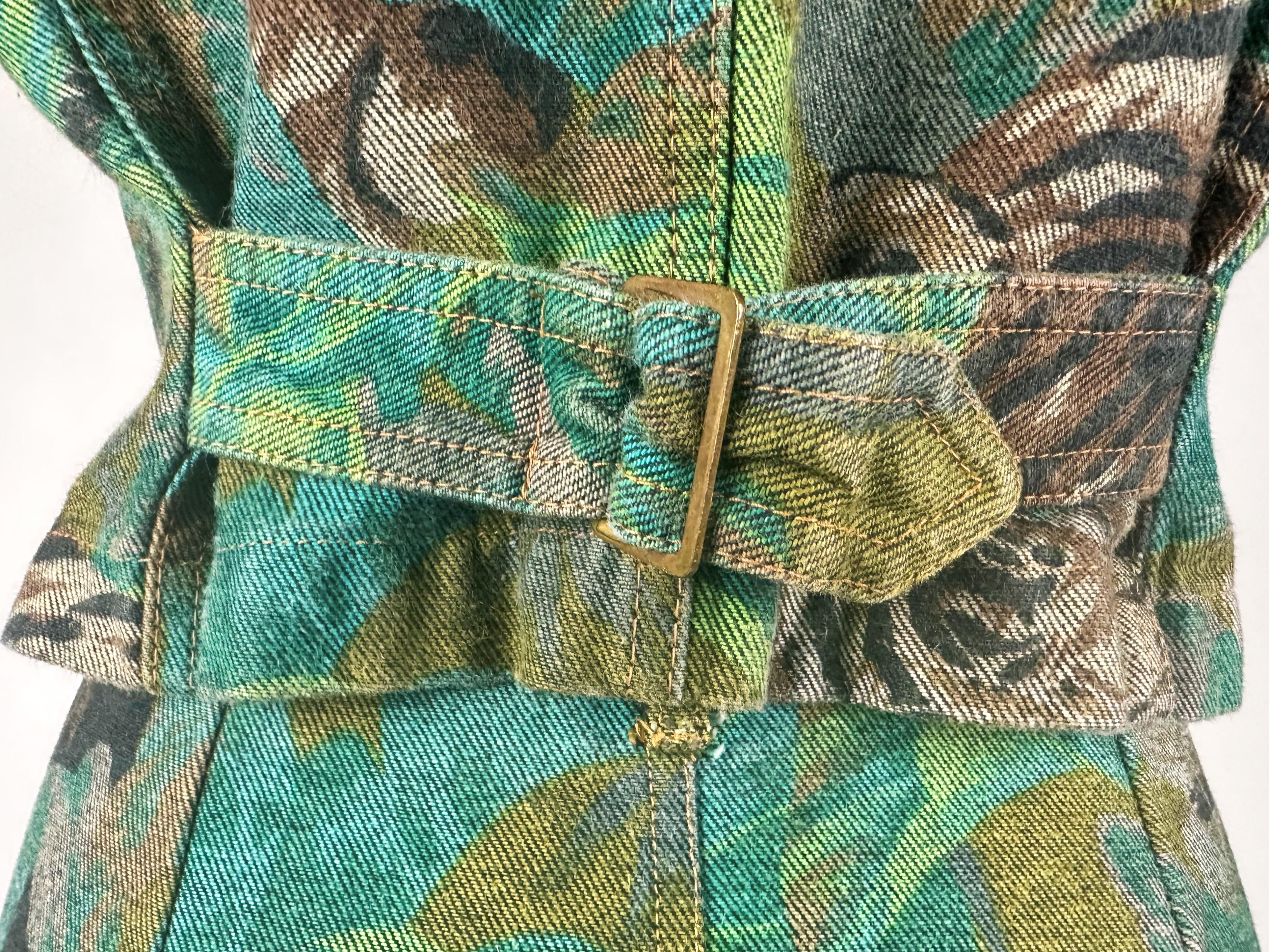 Jacket and Skirt by Kenzo Takada, Jungle & Tiger Print on Denim - French C. 1990 For Sale 3