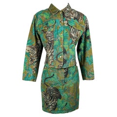 Jacket and Skirt by Kenzo Takada, Jungle & Tiger Print on Denim - French C. 1990
