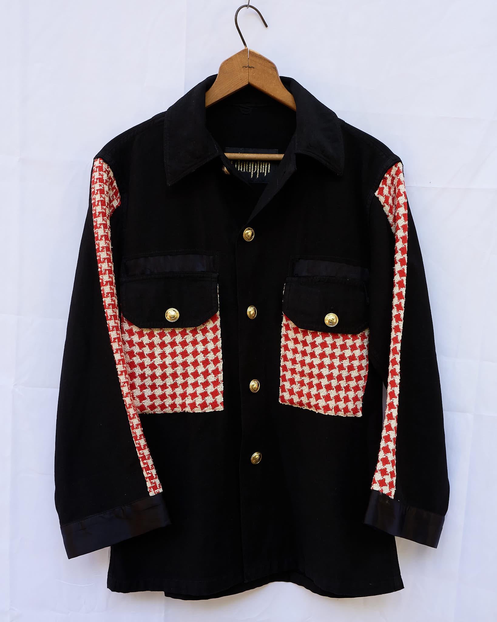 Women's Jacket Black Cotton Embellished Red White Vintage Designer Tweed J Dauphin