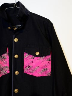Jacket Black Designer Neon Pink Tweed Embellished Military J Dauphin