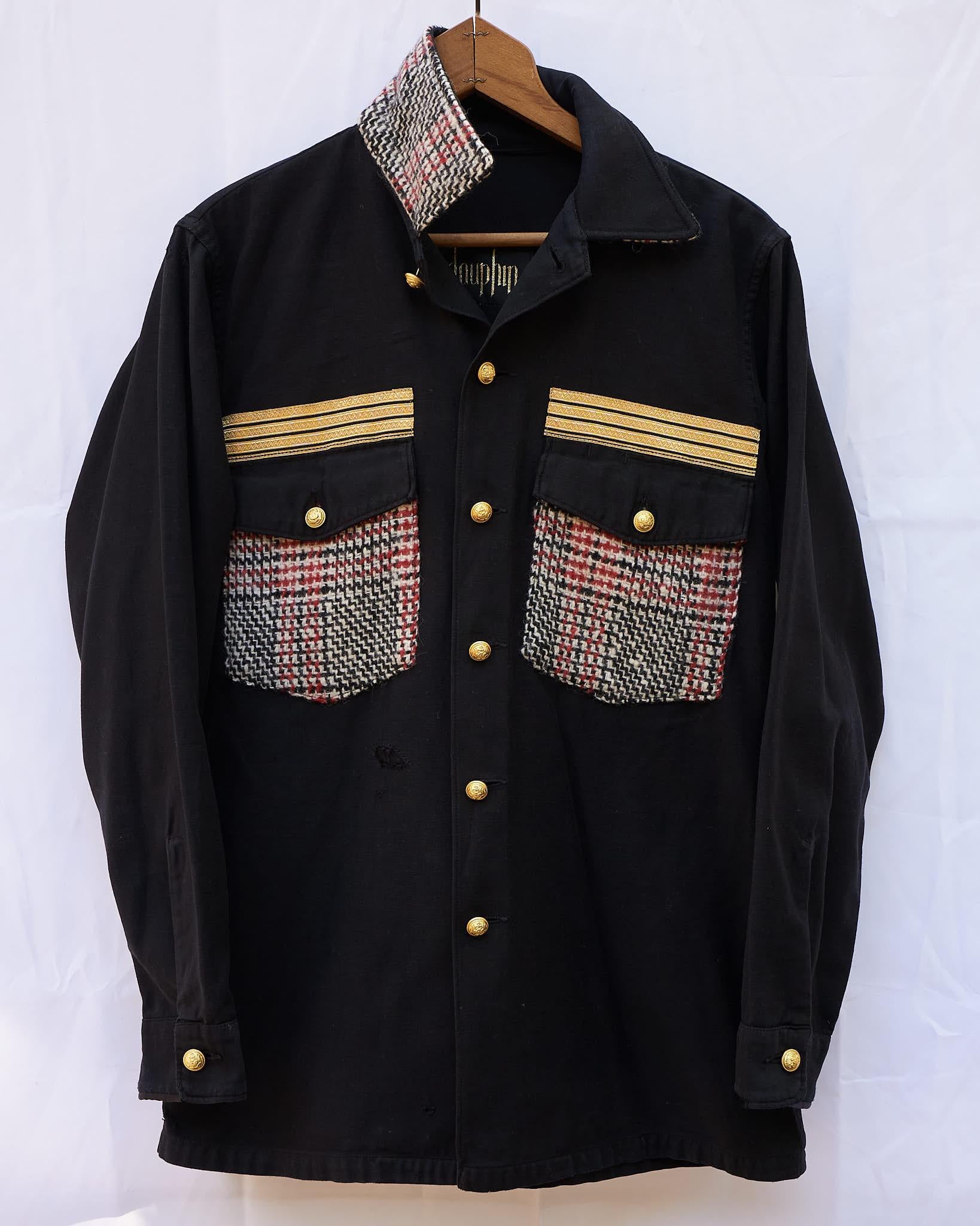 Women's Designer Jacket Black Military Red White Black Tartan Wool Gold Braid J Dauphin