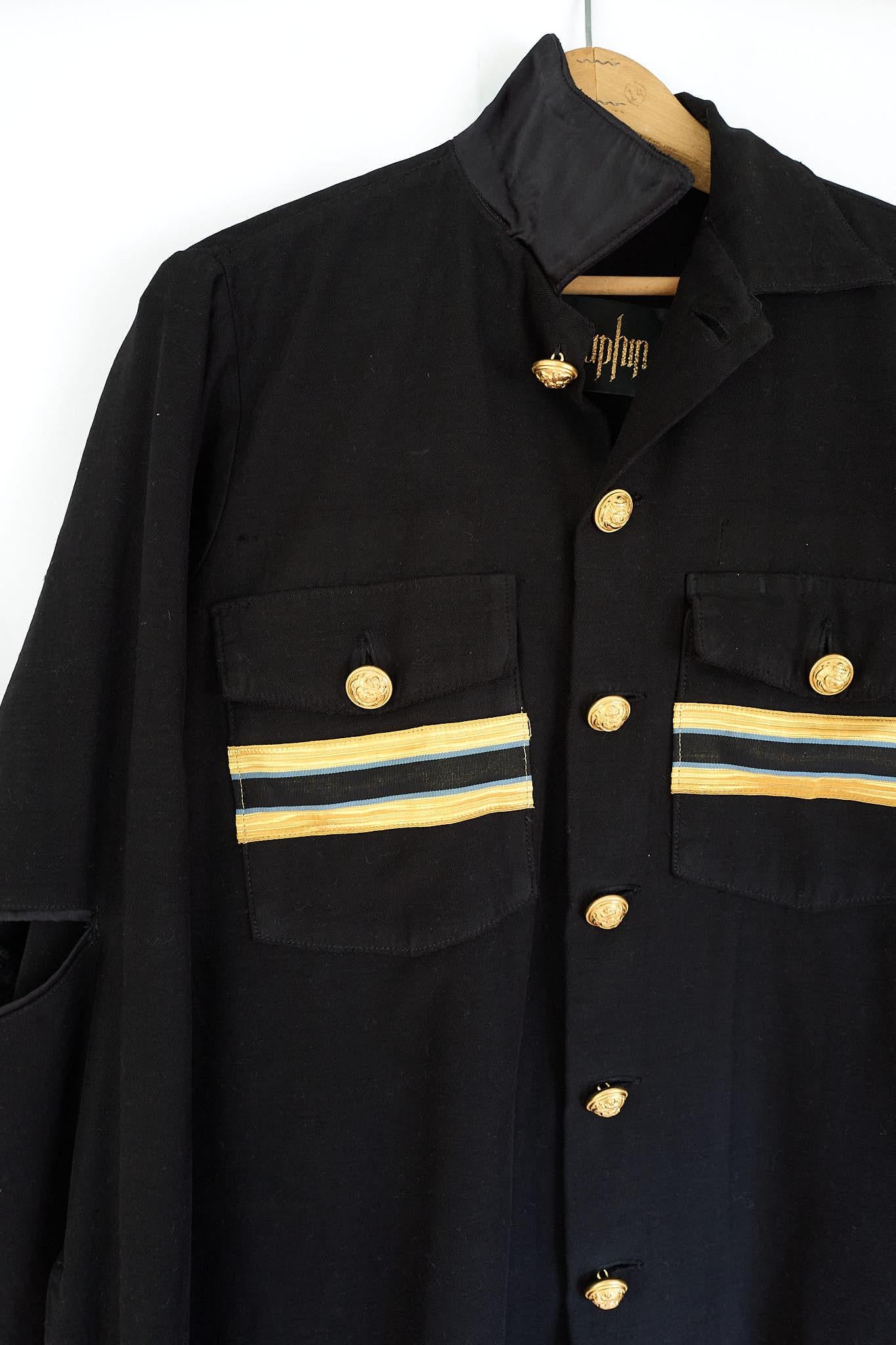 Jacket Botton Up Black Military Gold Braids One of a kind Embellished J Dauphin In New Condition In Los Angeles, CA