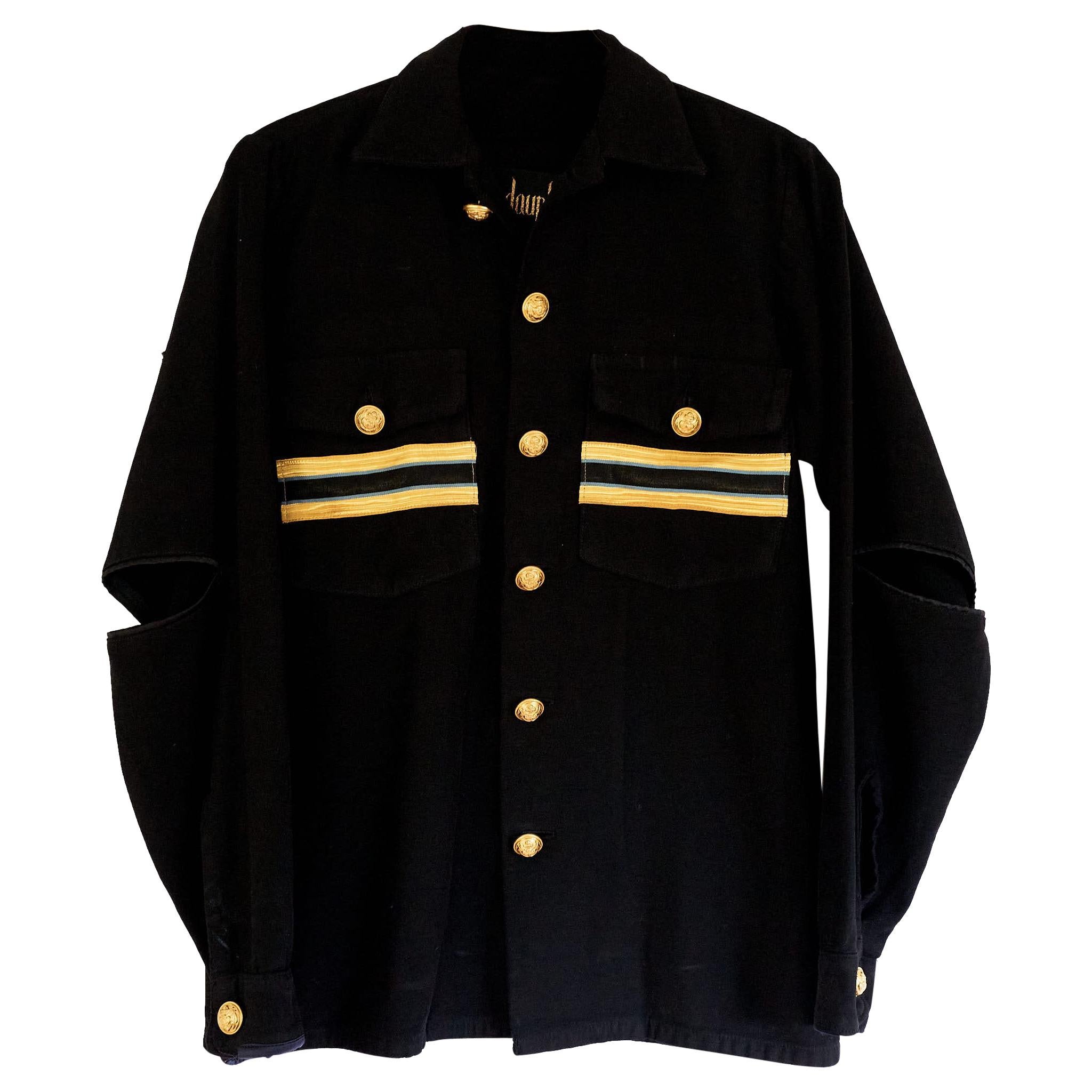 Jacket Botton Up Black Military Gold Braids One of a kind Embellished J Dauphin