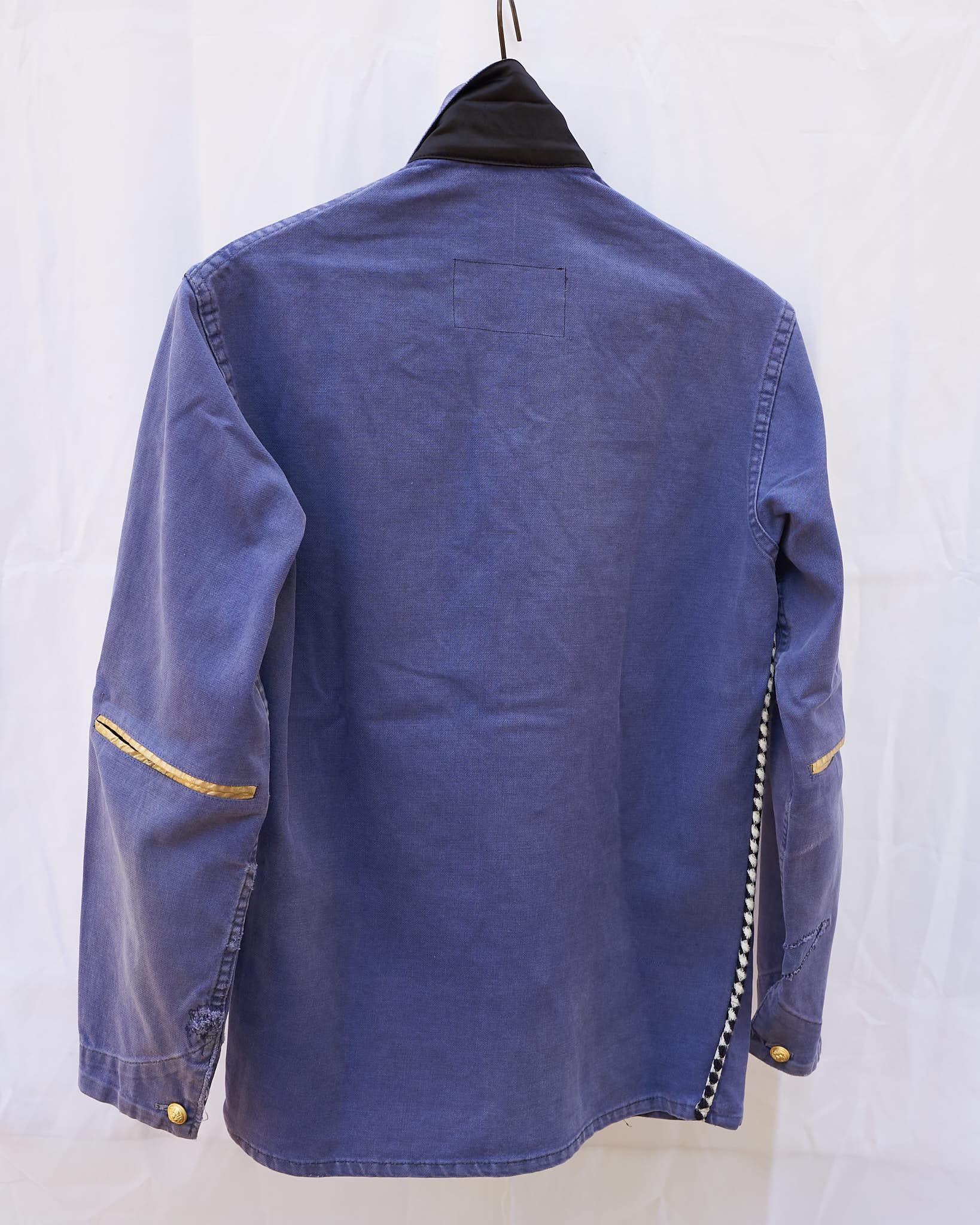 Jacket Blue French Workwear Distressed Glitter Blue Gold Buttons J Dauphin 2