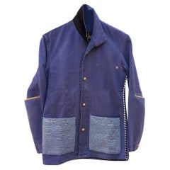 Jacket Blue French Workwear Distressed Glitter Blue Gold Buttons J Dauphin