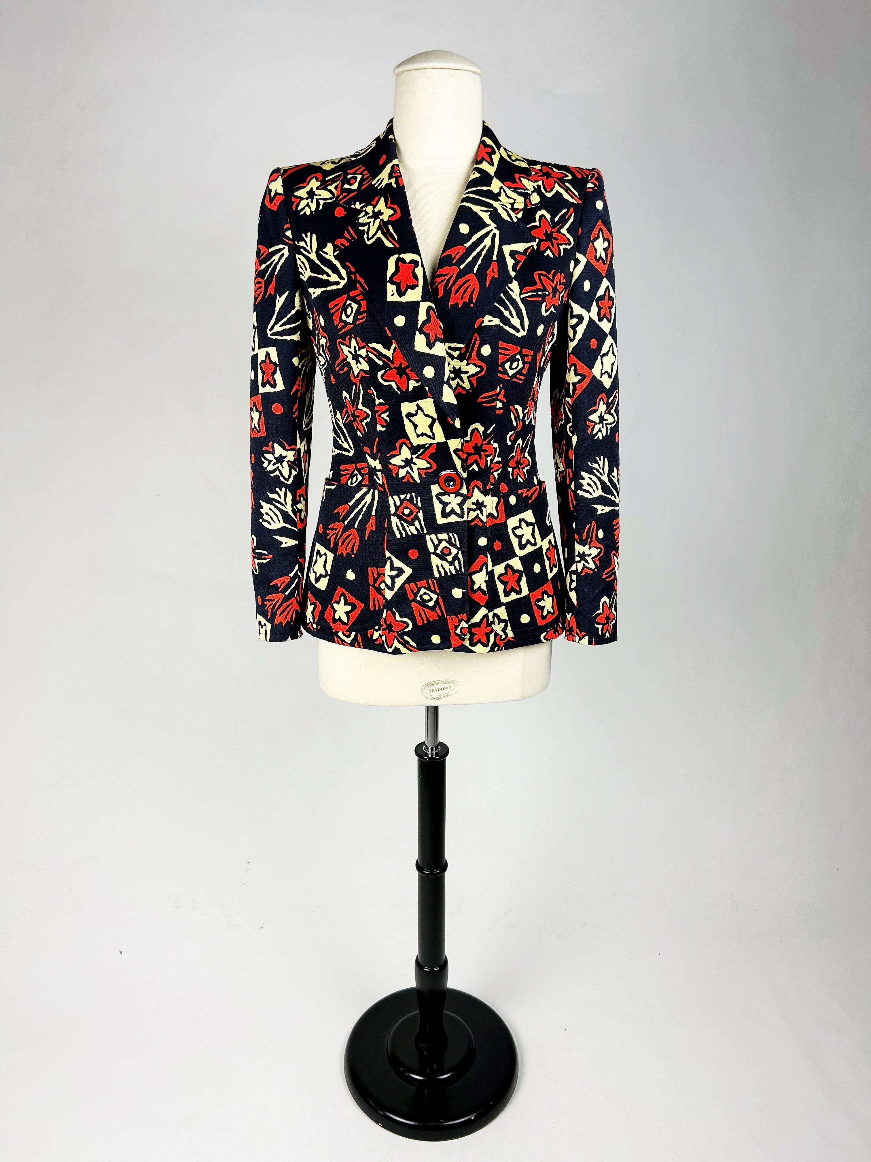 Black Jacket by Christian Lacroix in printed silk Faille Circa 2000 For Sale