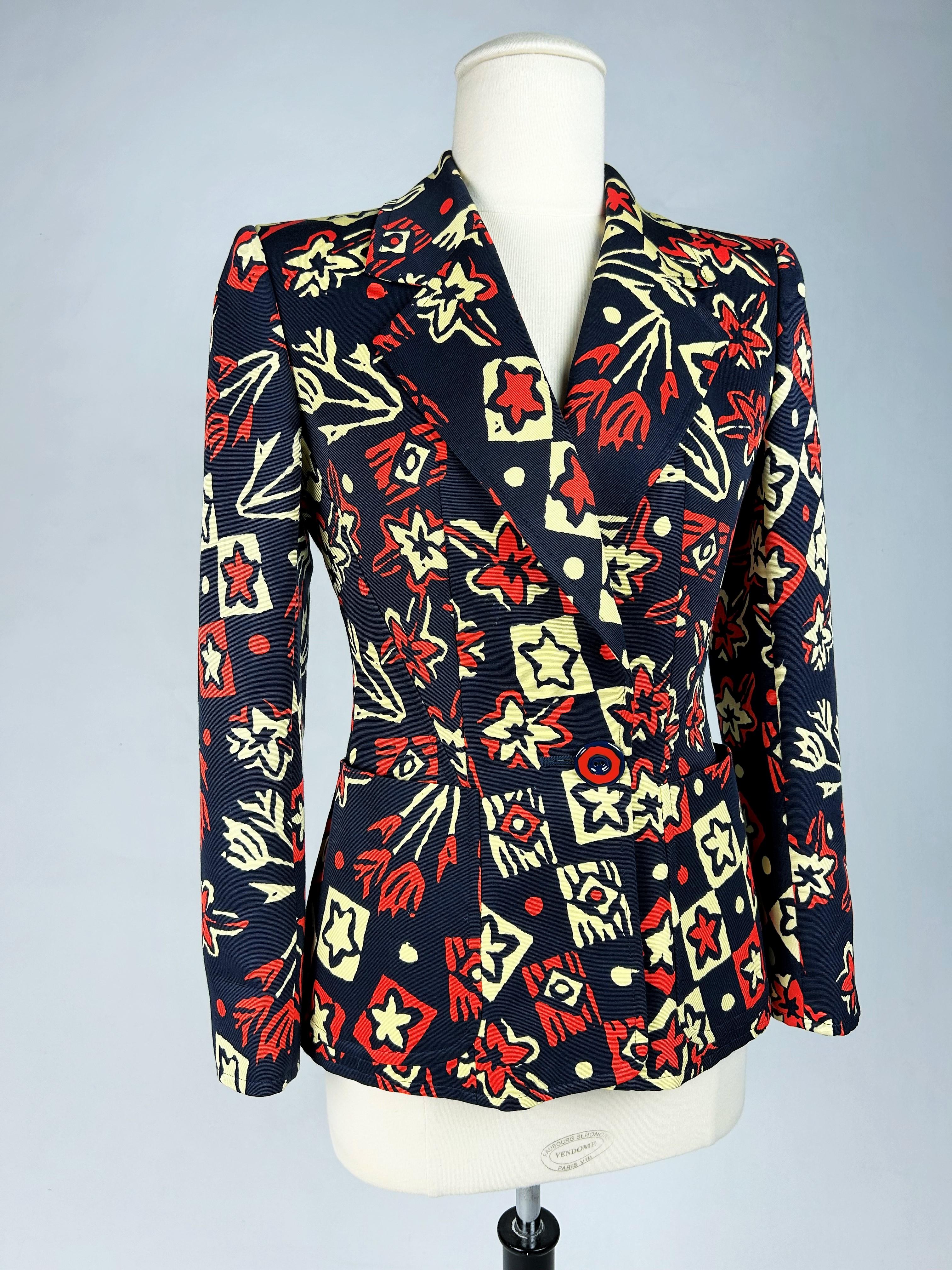Jacket by Christian Lacroix in printed silk Faille Circa 2000 In Good Condition For Sale In Toulon, FR