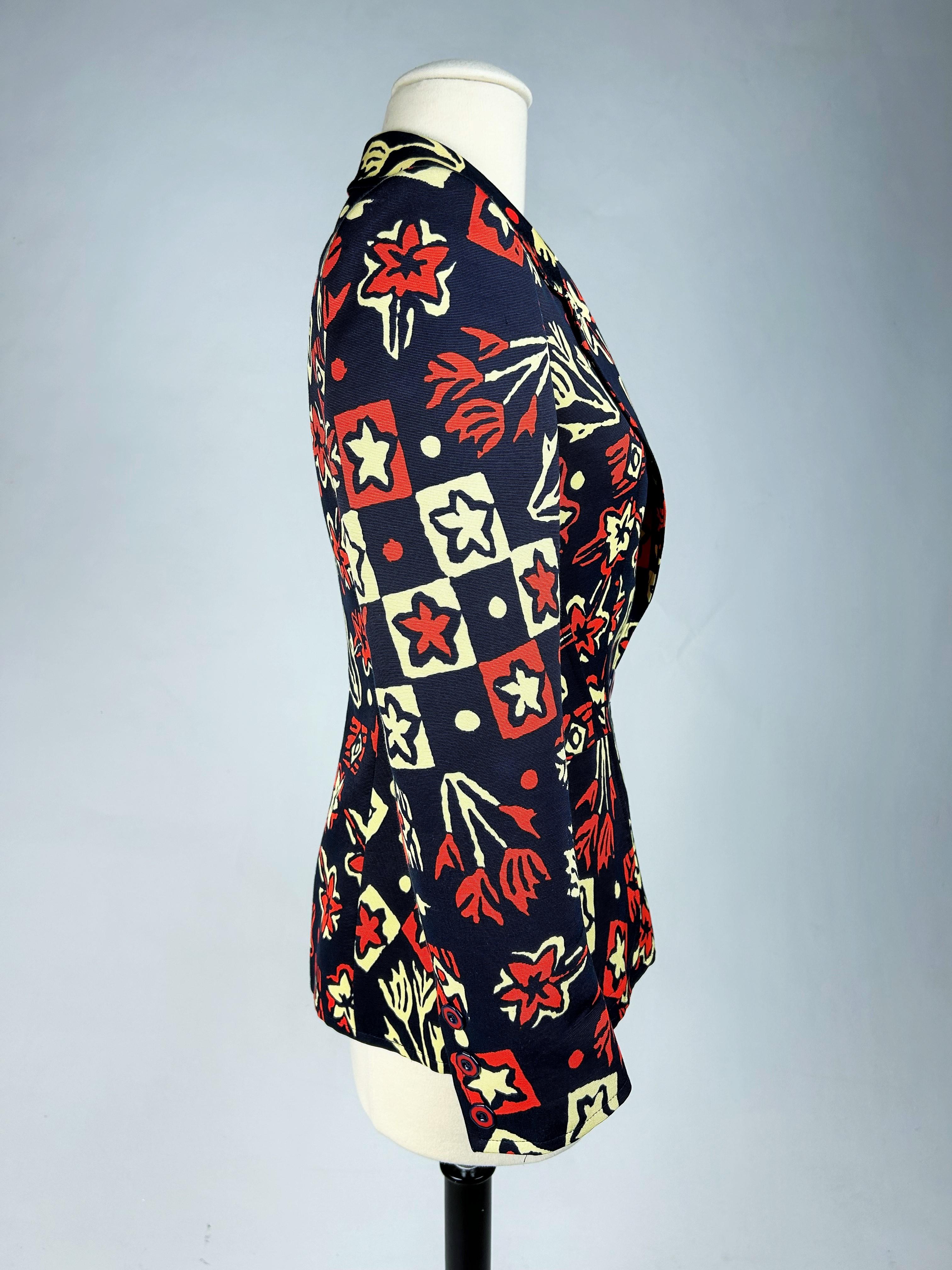 Jacket by Christian Lacroix in printed silk Faille Circa 2000 For Sale 2