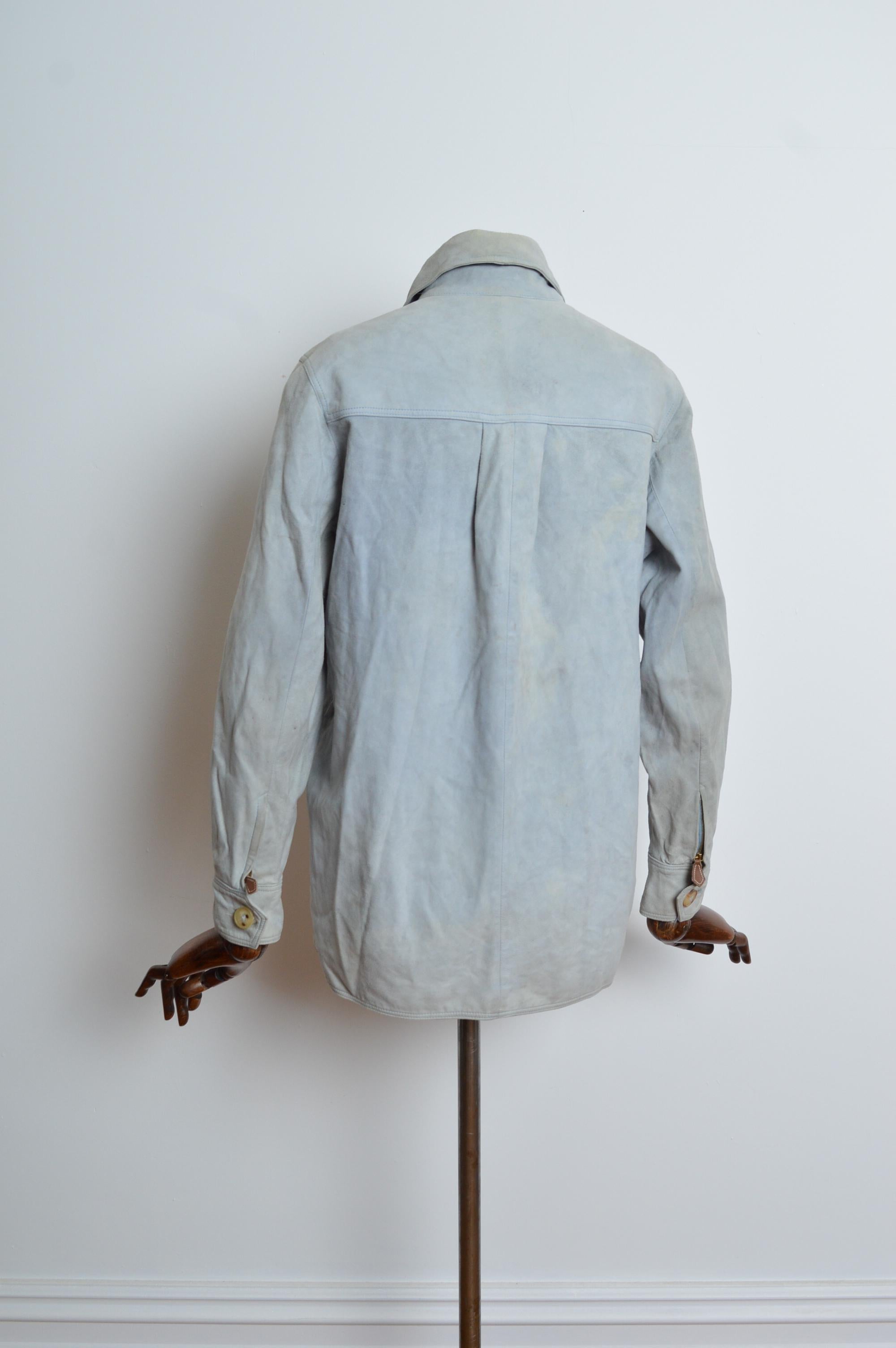Jacket by HERMÉS Shaket - Vintage Pale Blue Suede Over Shirt 7