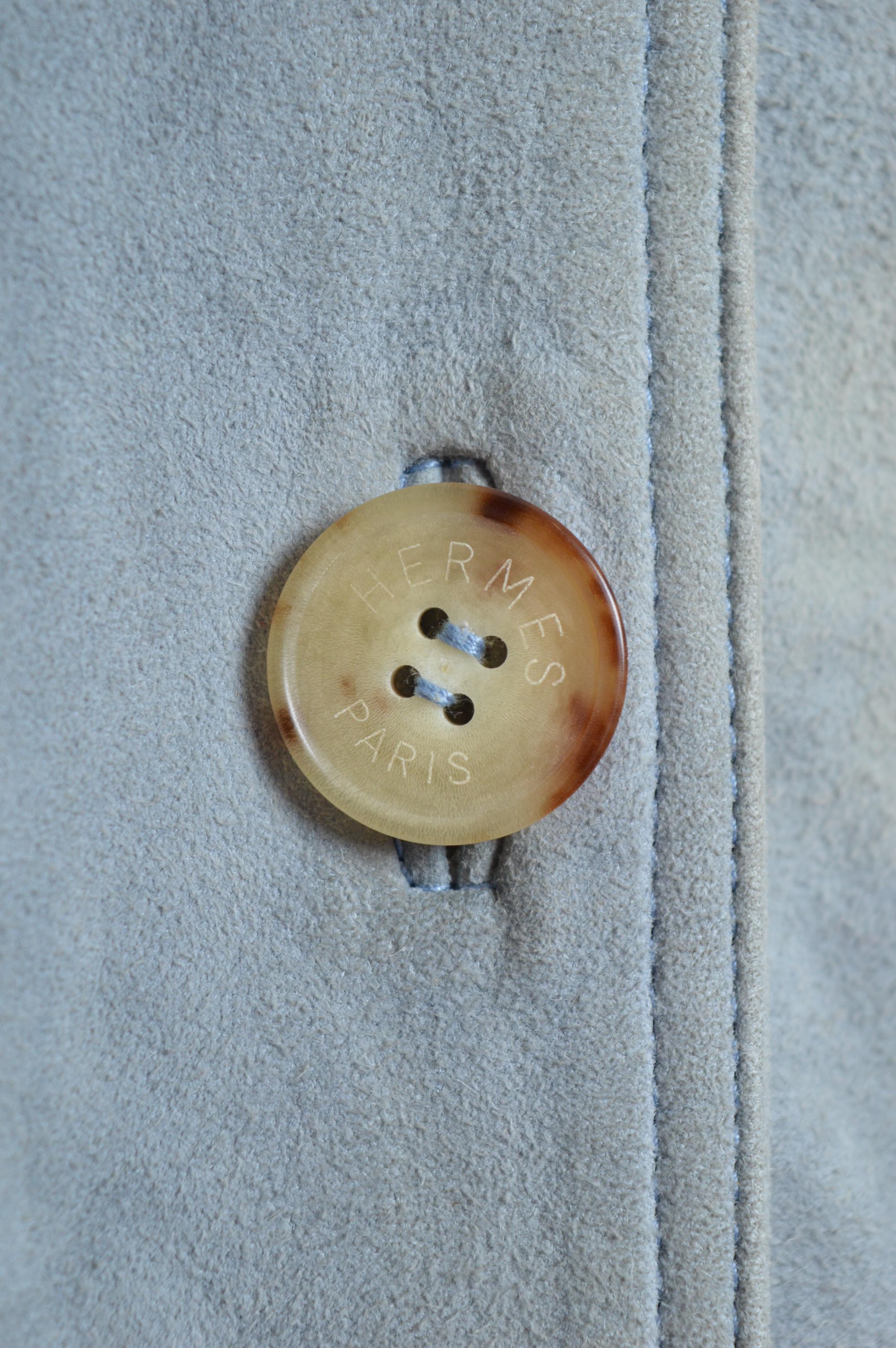Jacket by HERMÉS Shaket - Vintage Pale Blue Suede Over Shirt In Fair Condition In Sheffield, GB