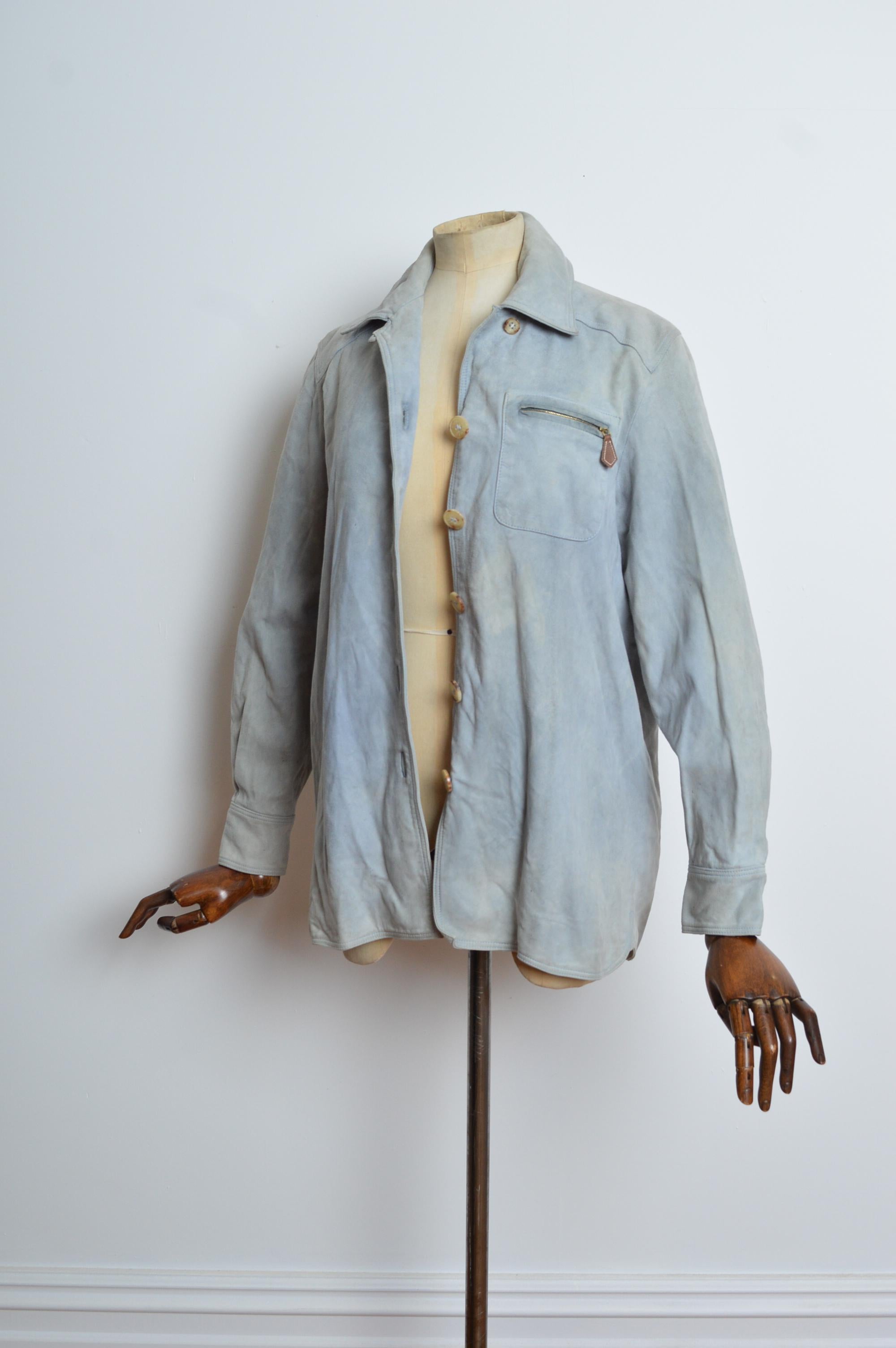 Jacket by HERMÉS Shaket - Vintage Pale Blue Suede Over Shirt 1