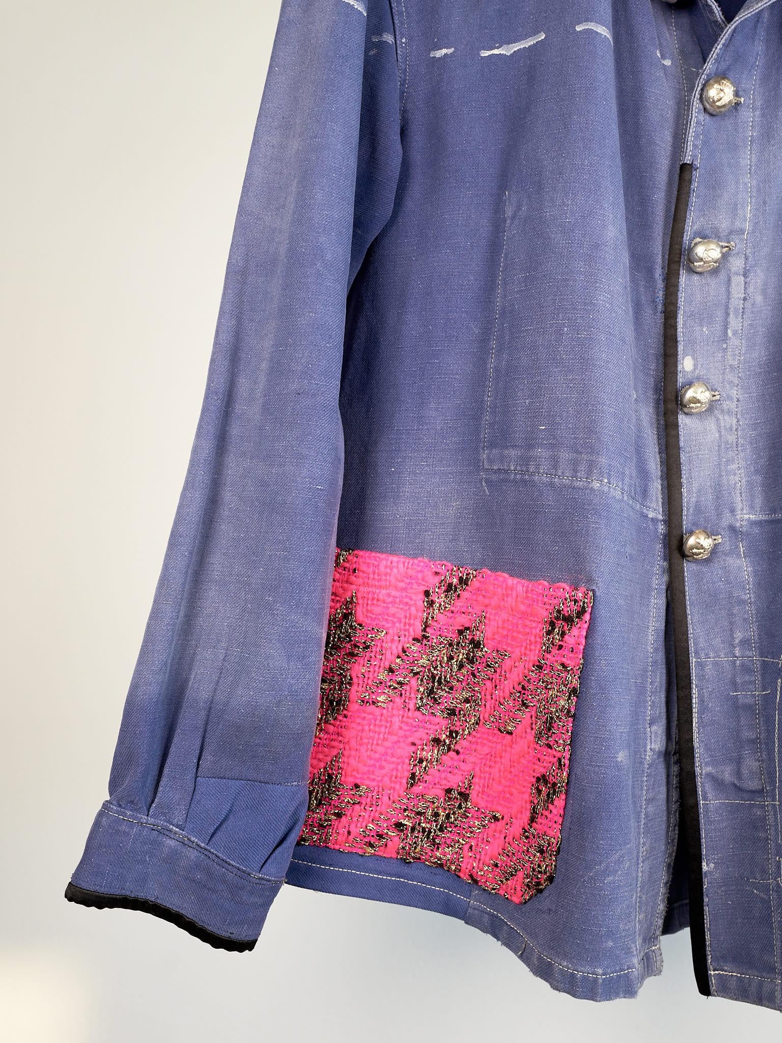 Purple Repurposed Vintage Jacket French Blue Work Wear Neon Pink Tweed Small