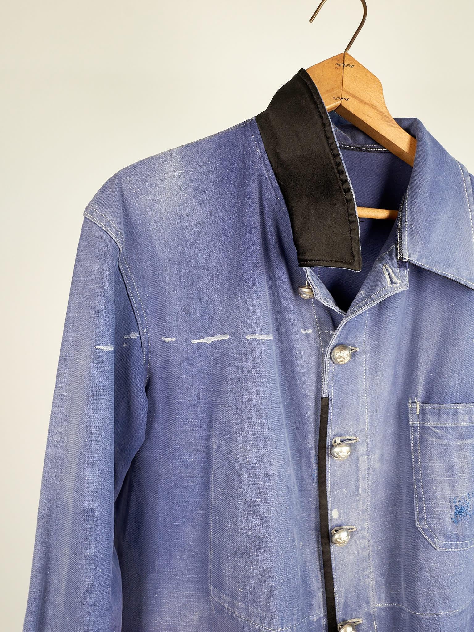 Women's Repurposed Vintage Jacket French Blue Work Wear Neon Pink Tweed Small