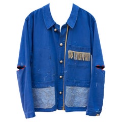Jacket Distressed French Work Blue Embellished Fringes Gold Braid J Dauphin