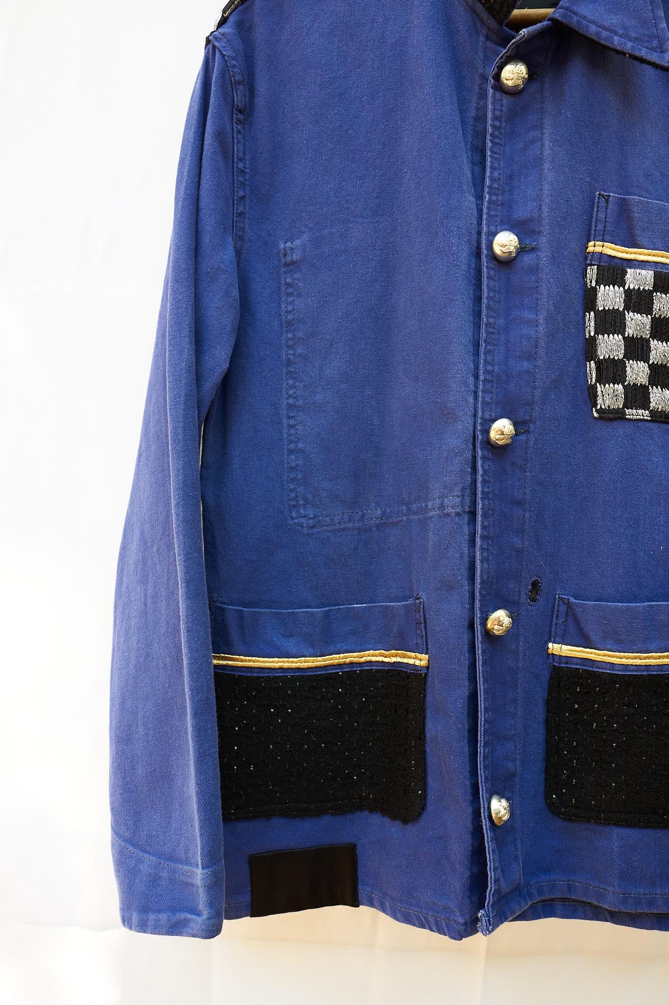 Purple Designer Collectible Vintage Jacket Embellished French Work Blue Tweed J Dauphin