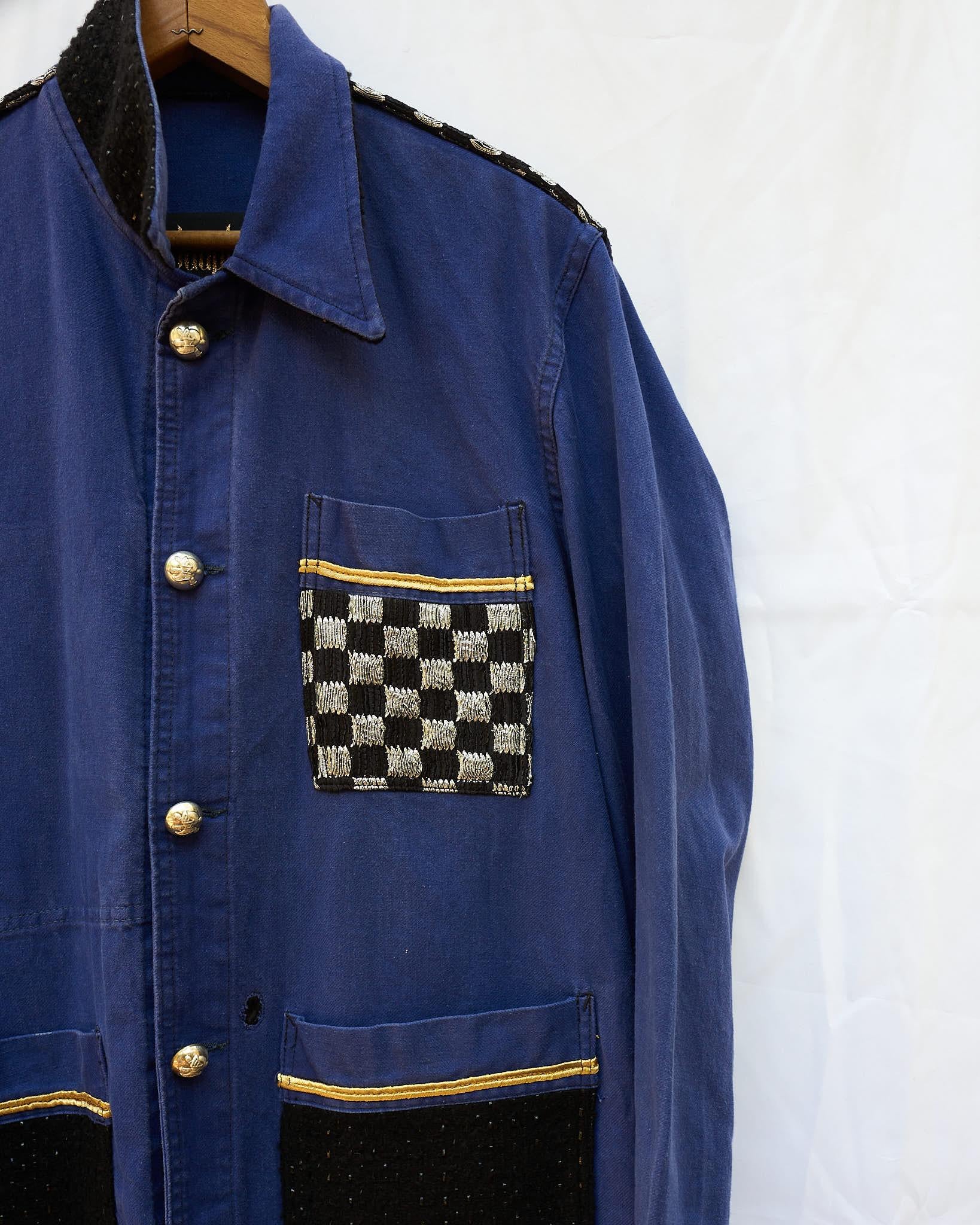 Women's Designer Collectible Vintage Jacket Embellished French Work Blue Tweed J Dauphin