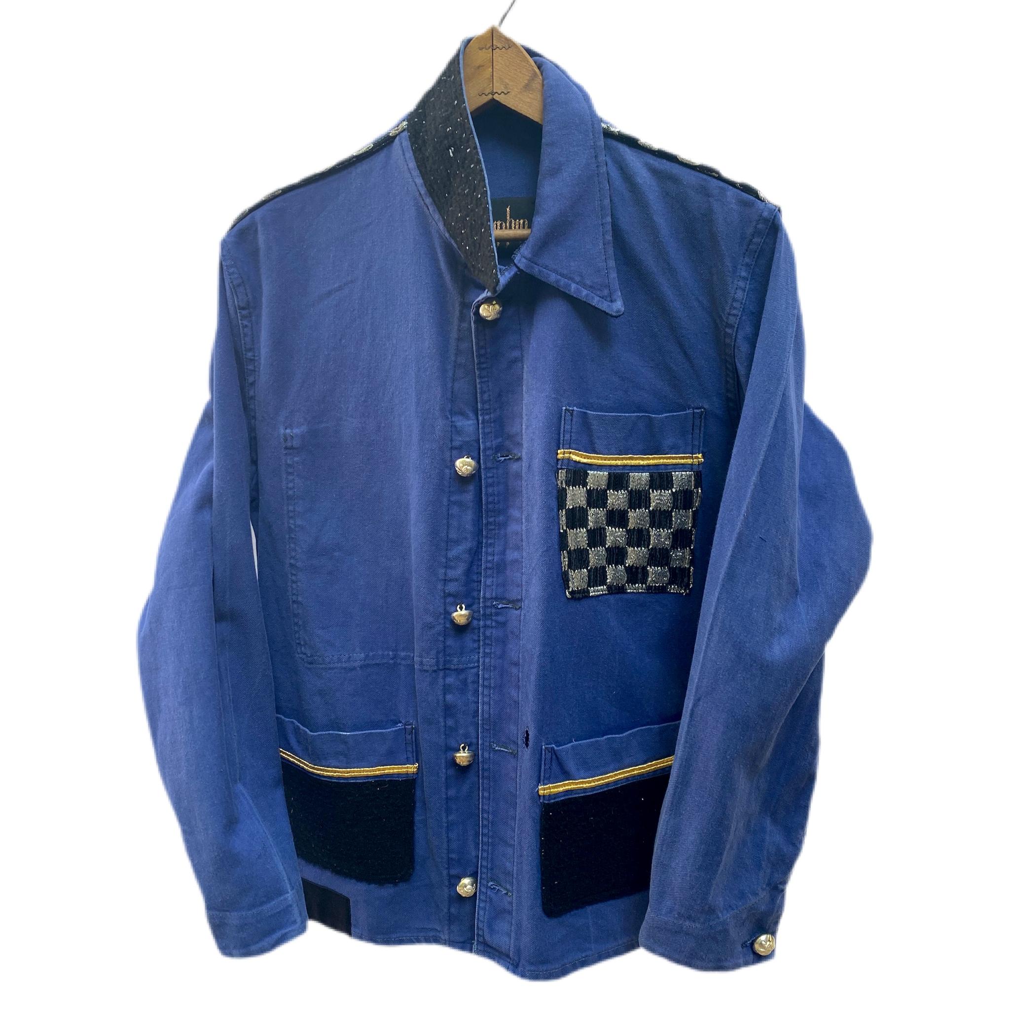 Vintage One of a kind Jacket French Work Wear Blue Black Tweed J Dauphin 1