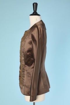 Jacket in glossy brown satin with string plastron Attributed to Lecoanet Hémant