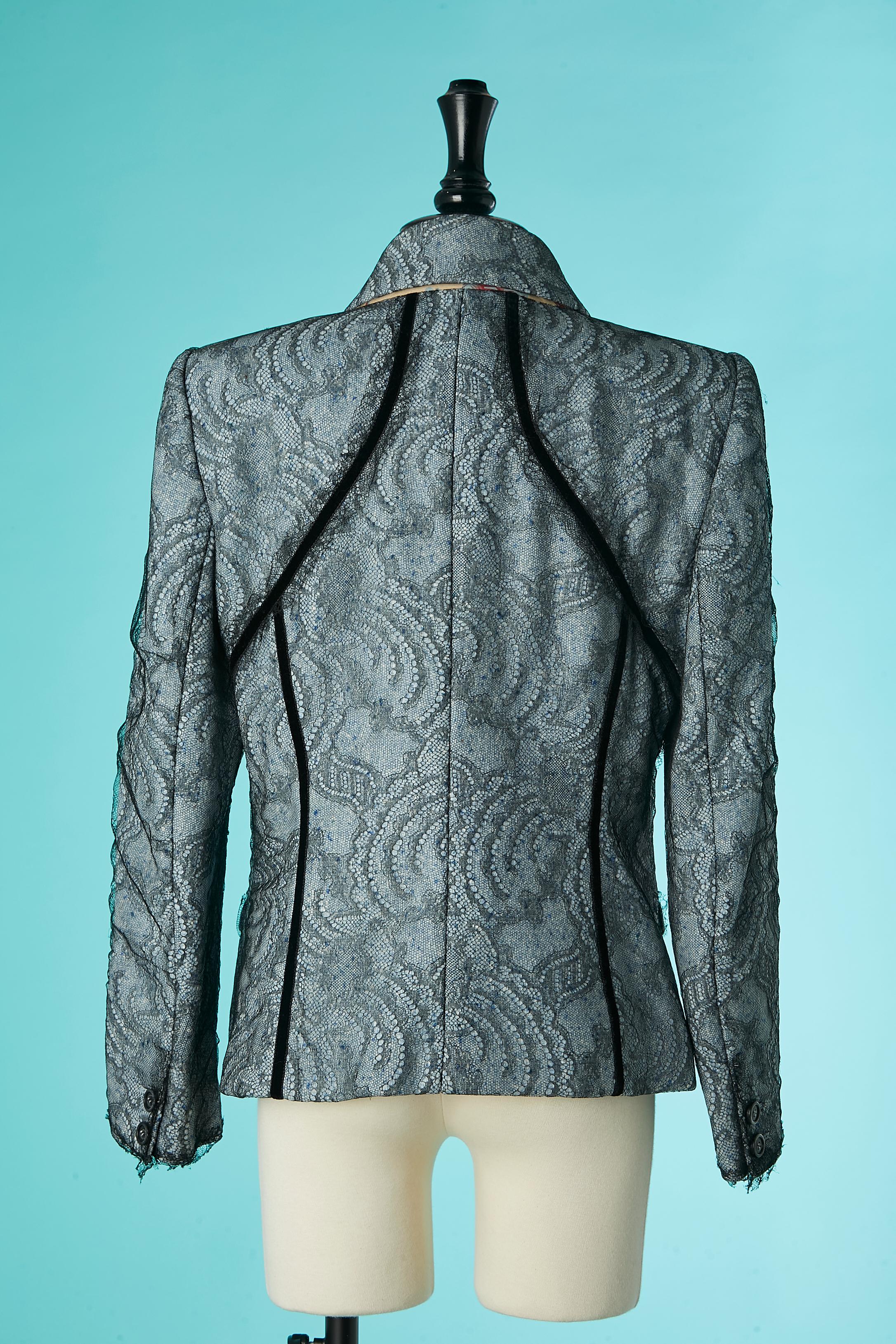 Jacket with overlay of lace on top of wool chiné lay Christian Lacroix  For Sale 3