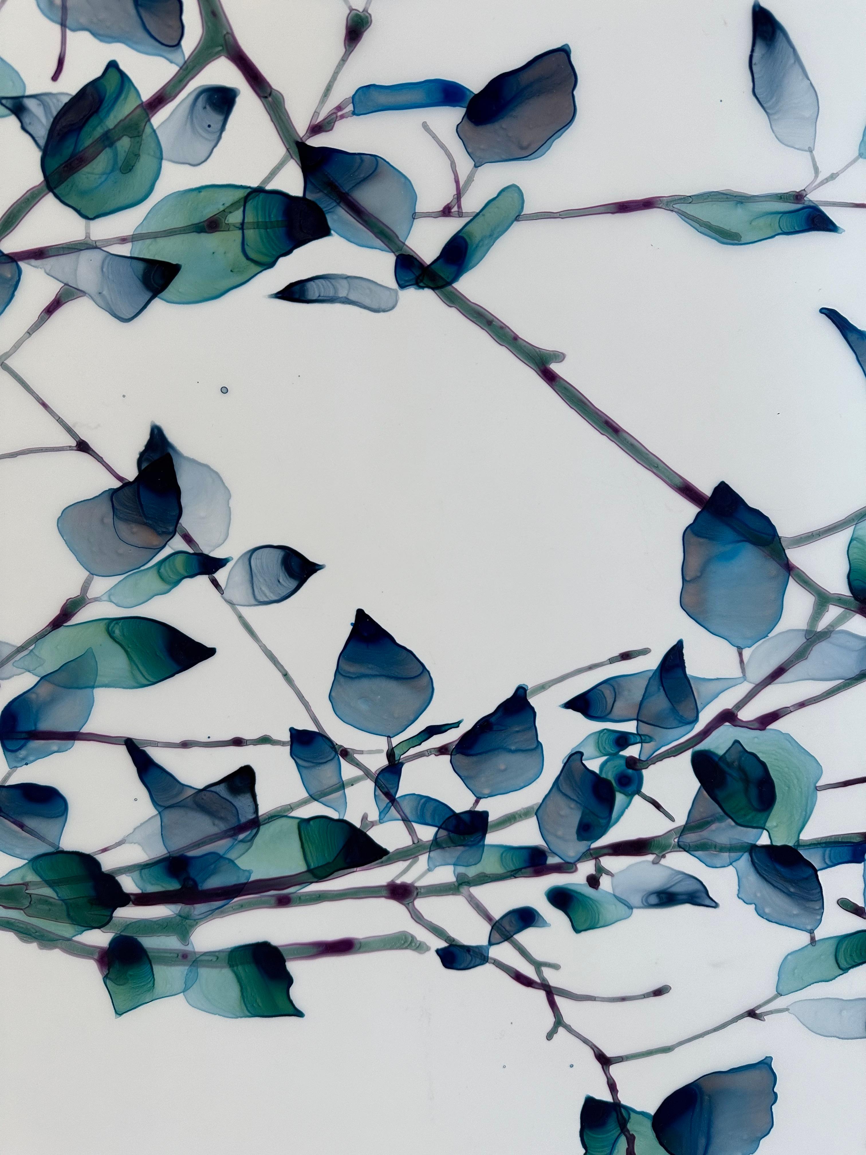 All A Drift, Teal Blue, Dark Violet Botanical Tree Branches on Mylar For Sale 7