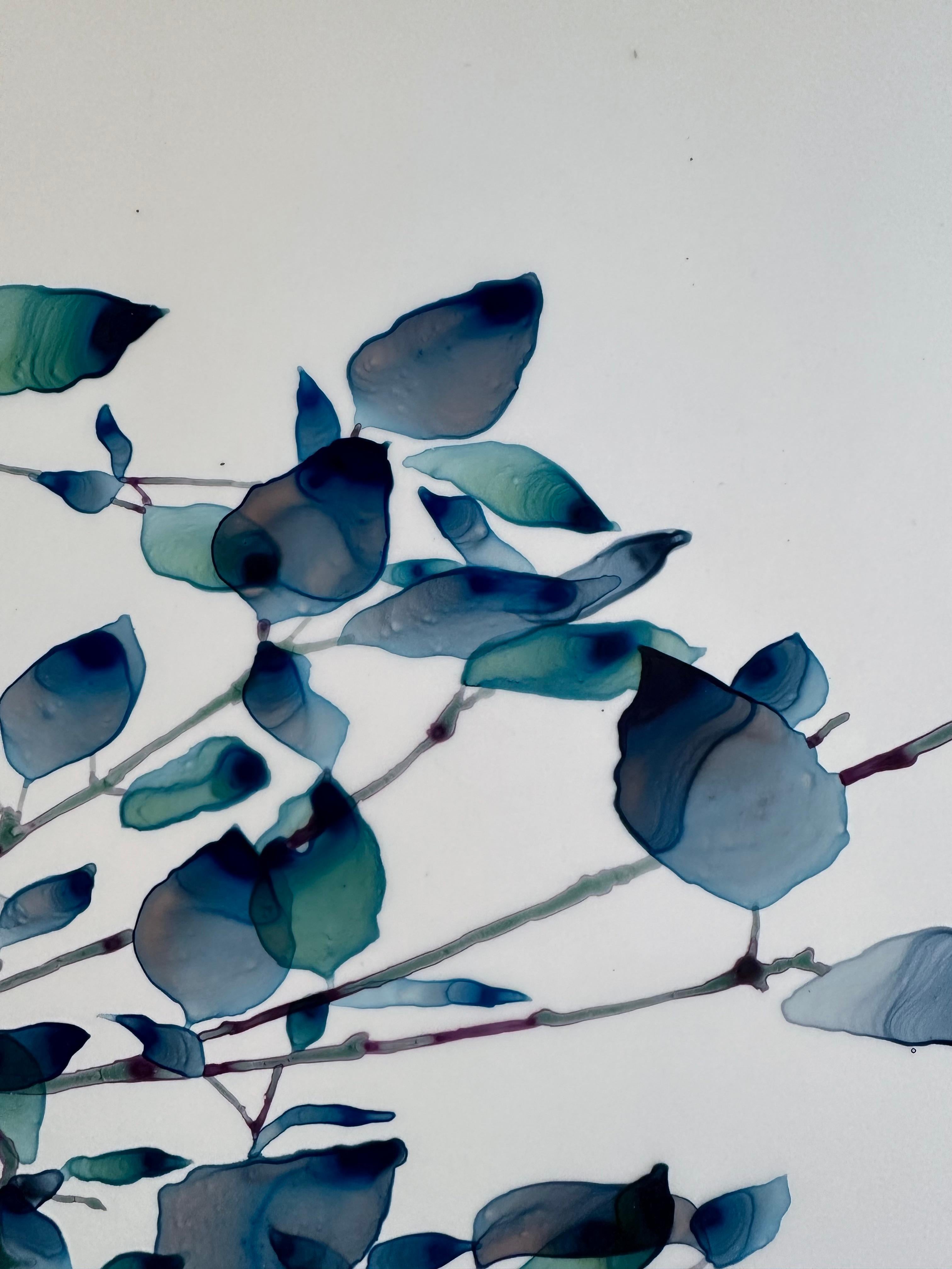 All A Drift, Teal Blue, Dark Violet Botanical Tree Branches on Mylar For Sale 5