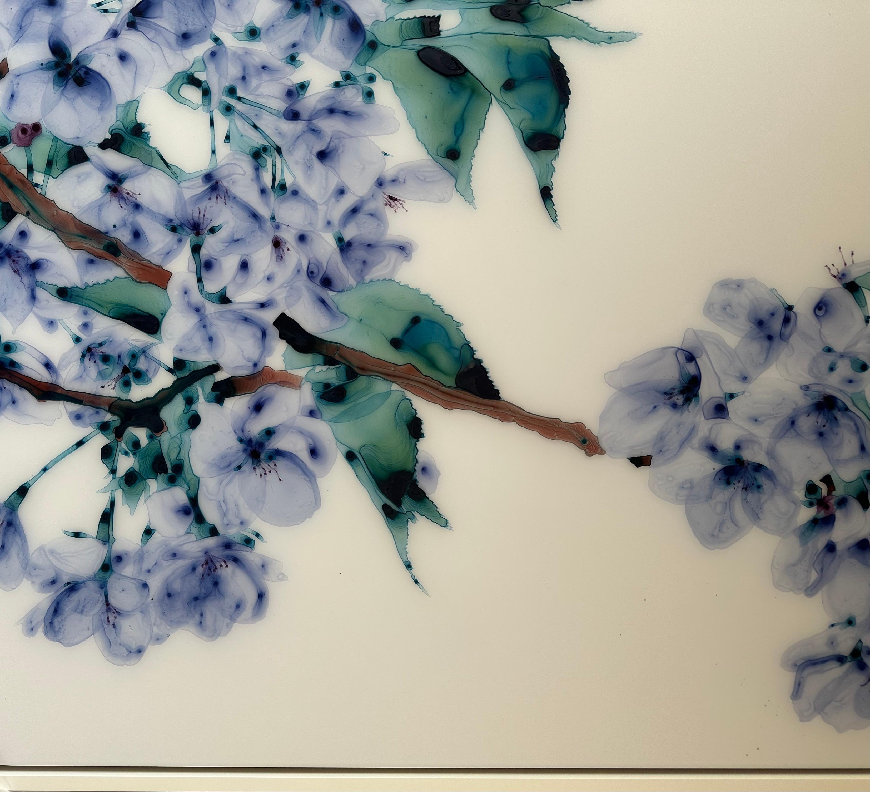 Azure Clusters - Periwinkle Blue Violet Teal Tree Botanical Painting Mylar, 2023 For Sale 4