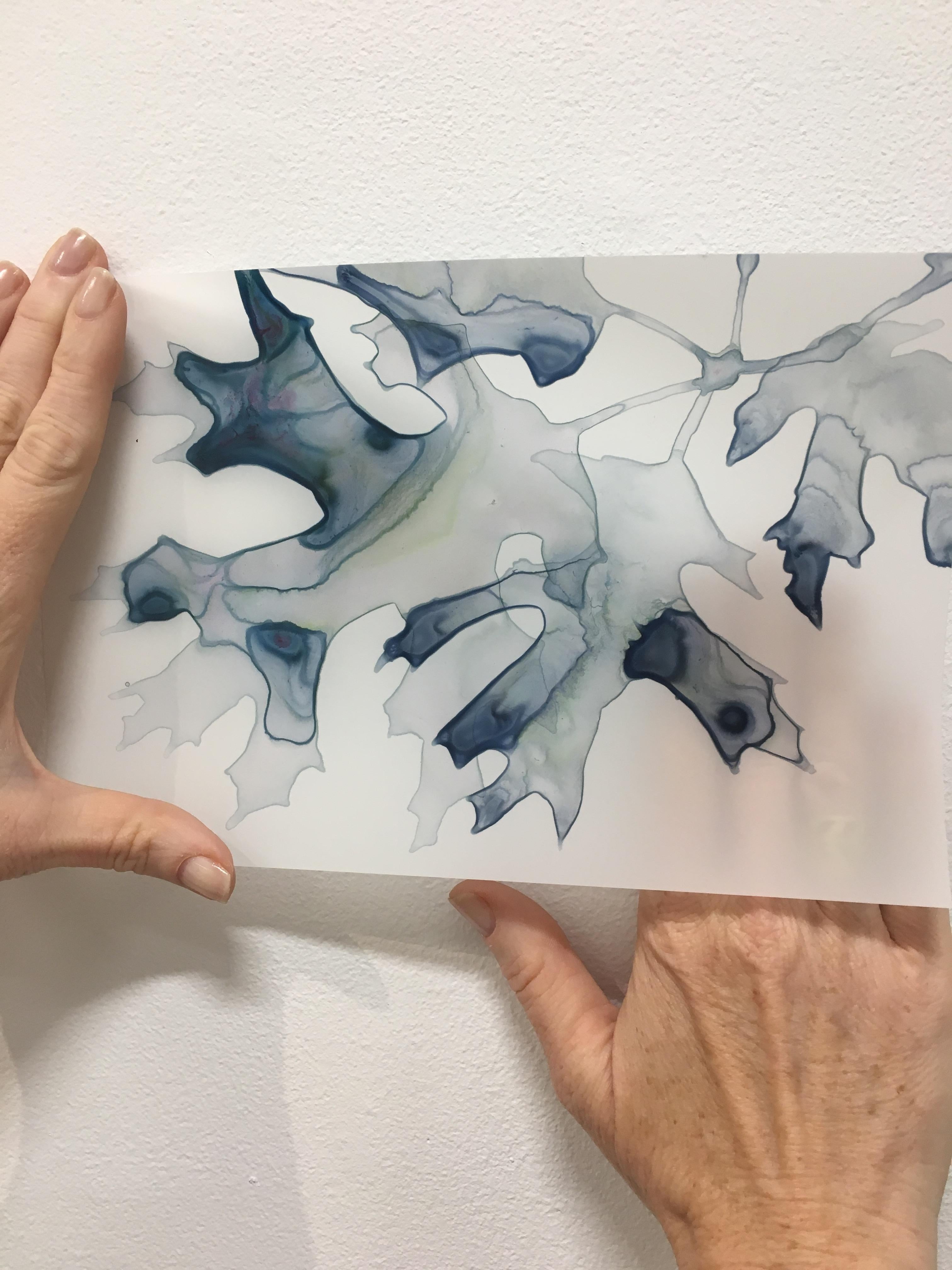 Azure Clusters - Periwinkle Blue Violet Teal Tree Botanical Painting Mylar, 2023 For Sale 8