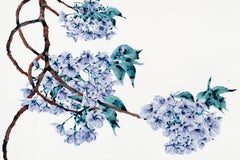 Azure Clusters, Periwinkle Blue, Violett, Teal Baum Botanical Painting Mylar