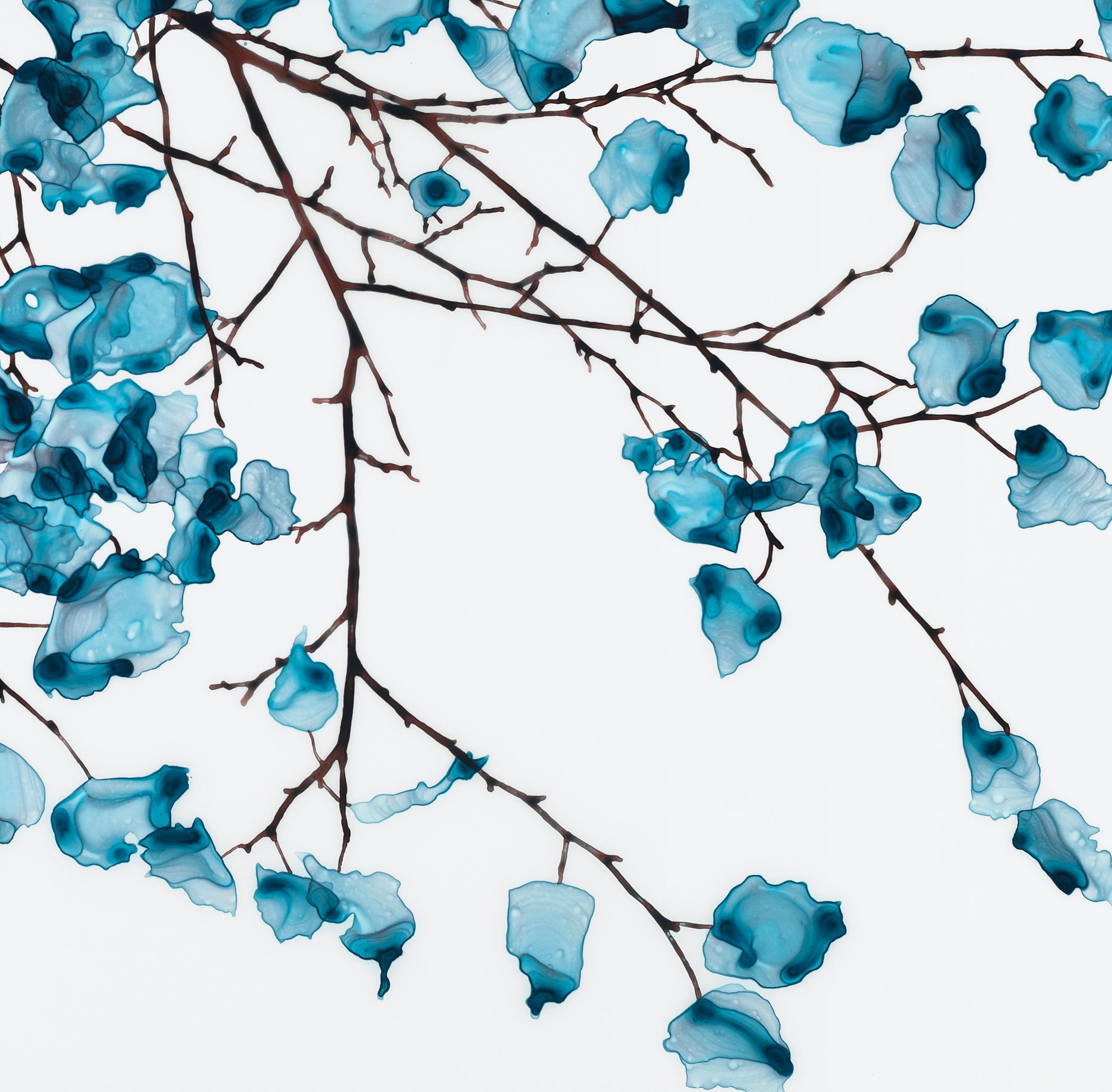 Blue Tumbler Cs2, Horizontal Bright Blue with Brown Botanical Tree Painting 2