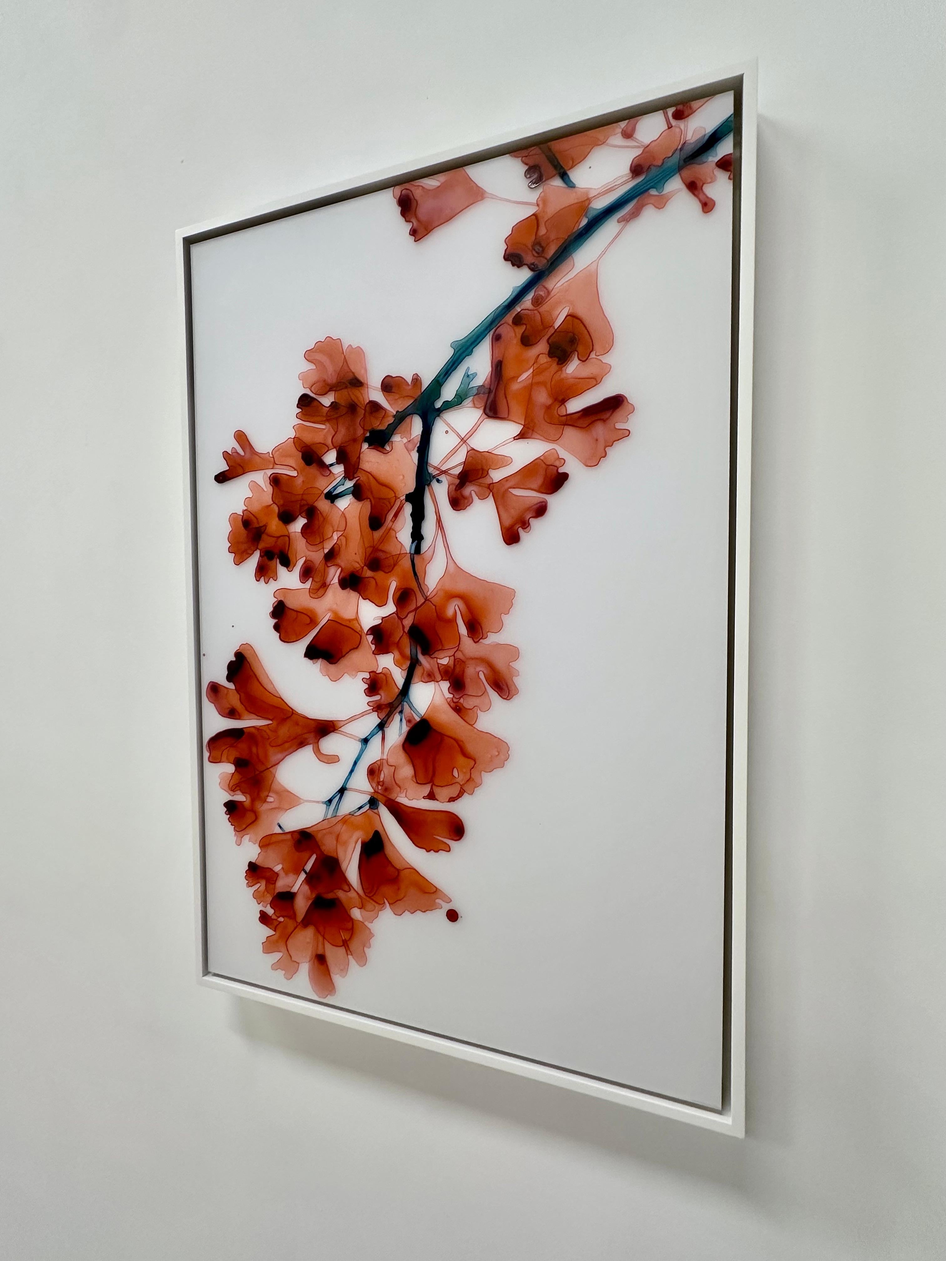 Chimera Cs4 - Koralle Rot Orange Gingko Baum botanisches Gemälde Weiß Mylar, 2024 im Angebot 7