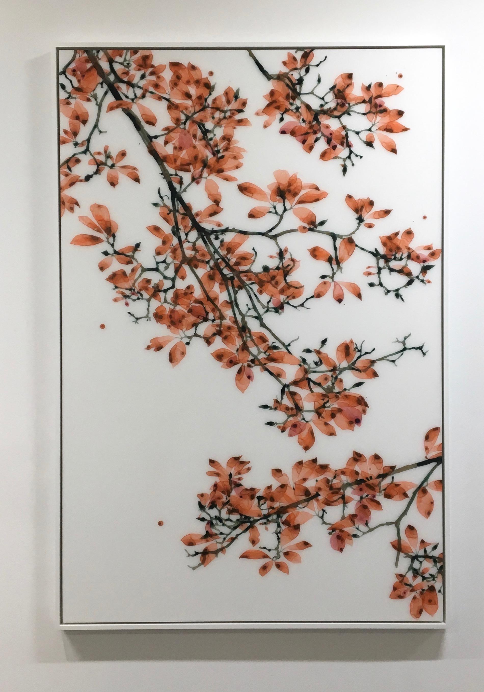 Coral Fling - Peinture botanique contemporaine sur Mylar, arbre orange, 2018. - Contemporain Painting par Jackie Battenfield